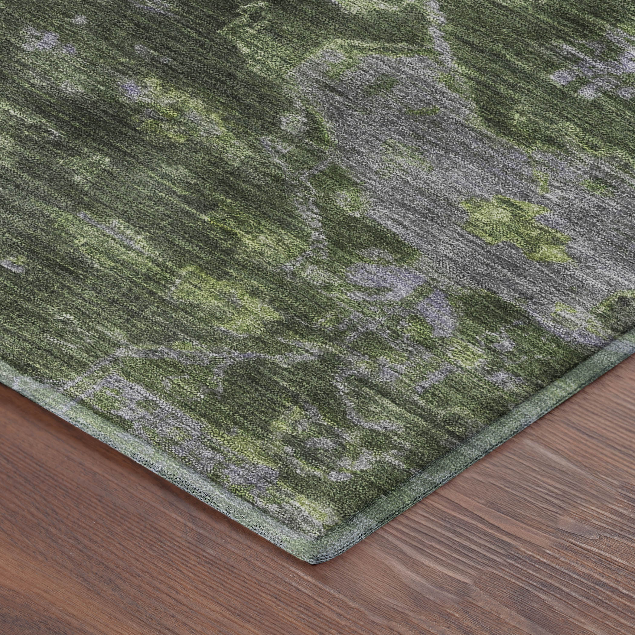 Oaxaca Machine Washable Traditional Olive Green Rug 1'8" x 2'6" #shape_Rectangle