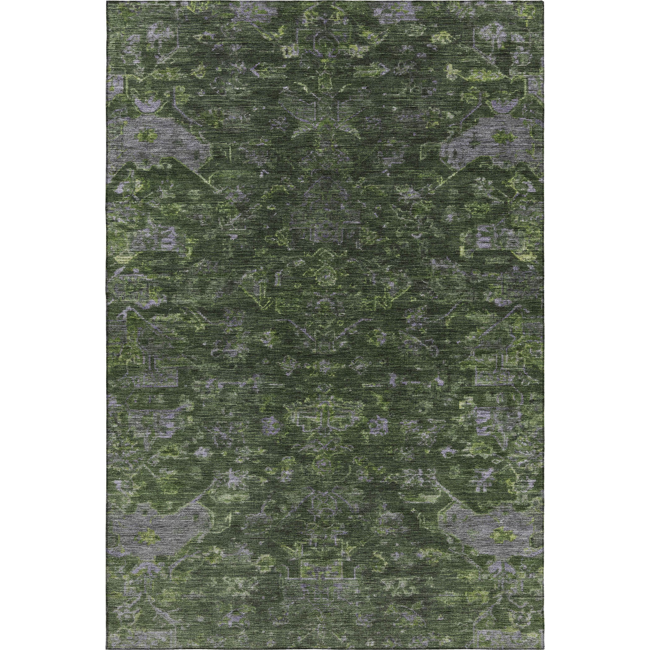 Oaxaca Machine Washable Traditional Olive Green Rug 3' x 5' #shape_Rectangle