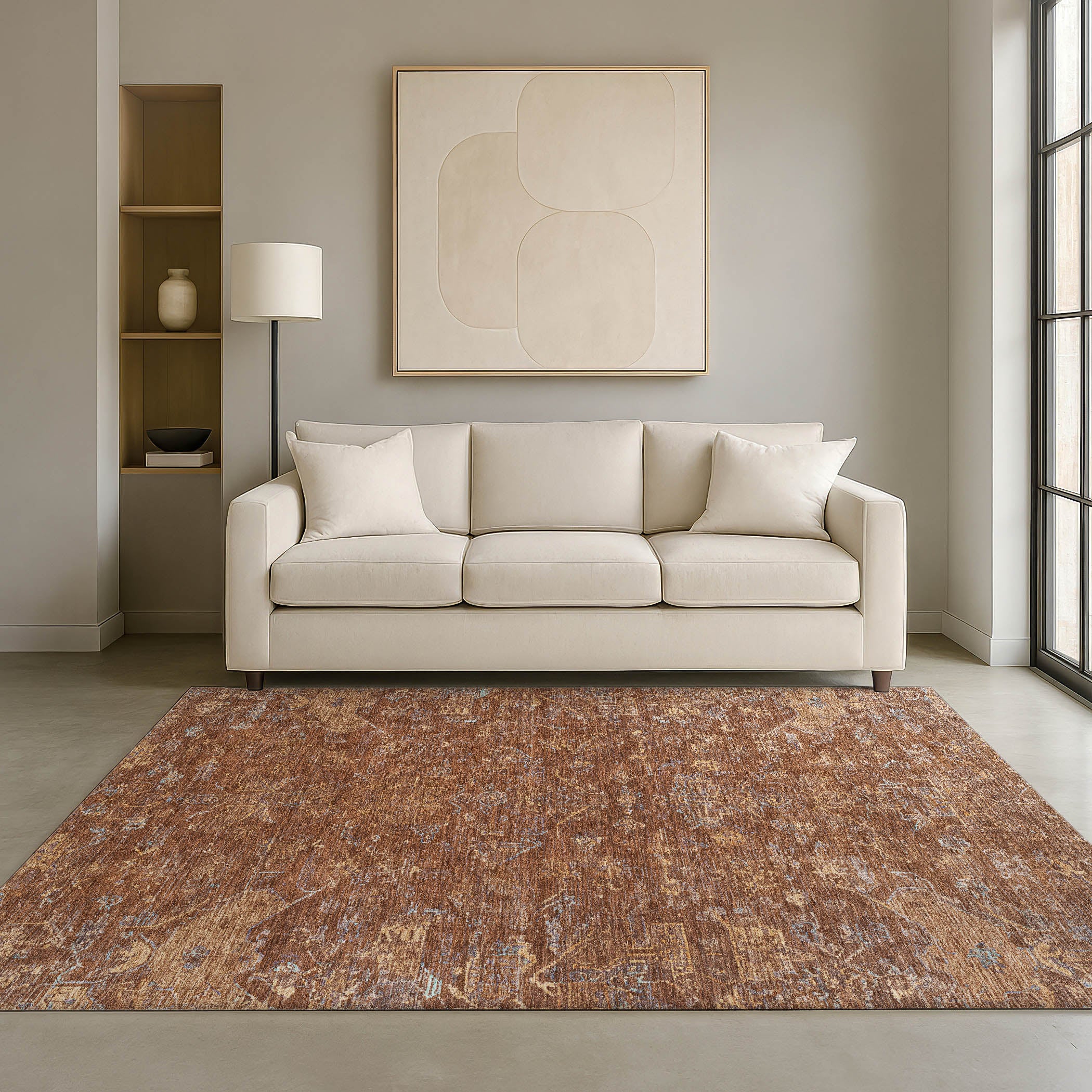 Oaxaca Machine Washable Traditional Paprika Orange Rug 3' x 5' #shape_Rectangle