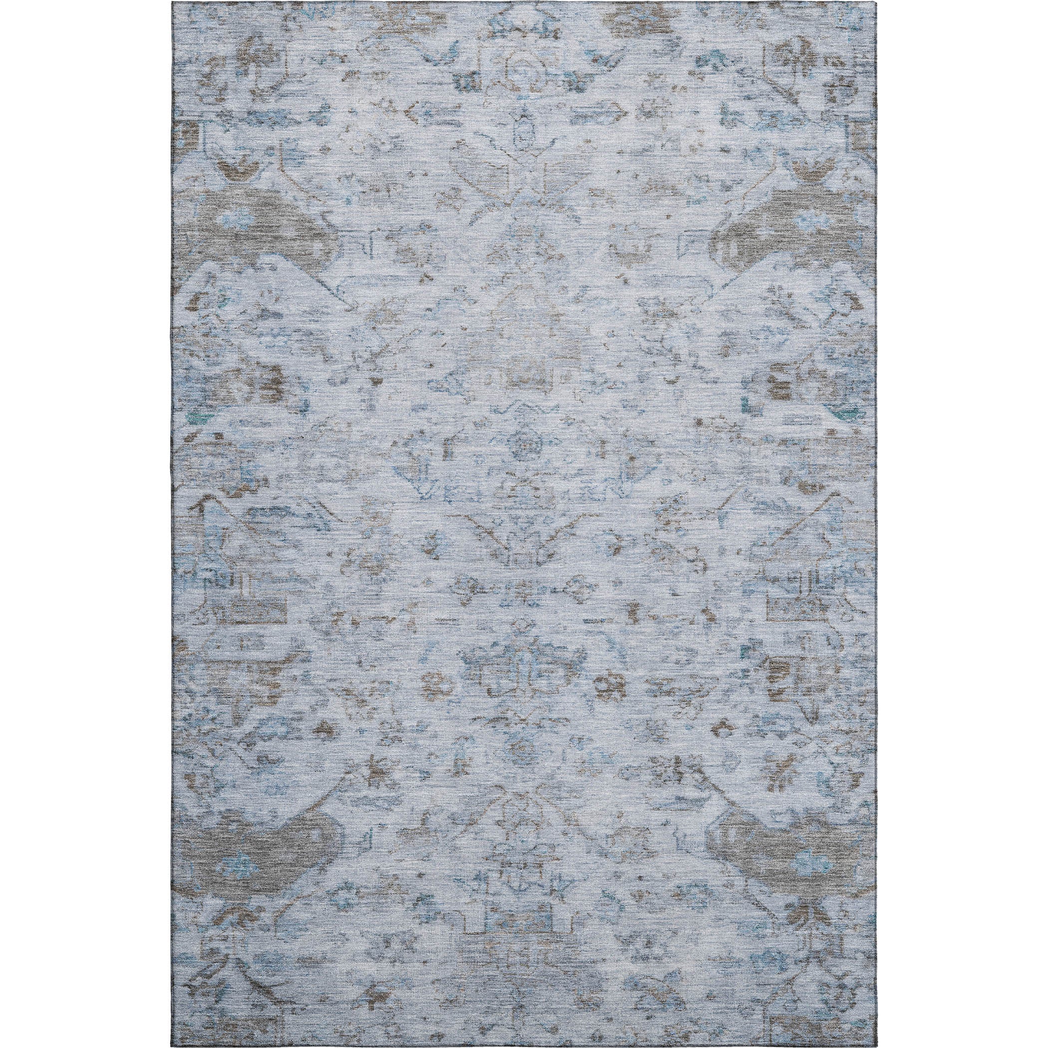 Oaxaca Machine Washable Traditional Sky Blue Rug 3' x 5' #shape_Rectangle