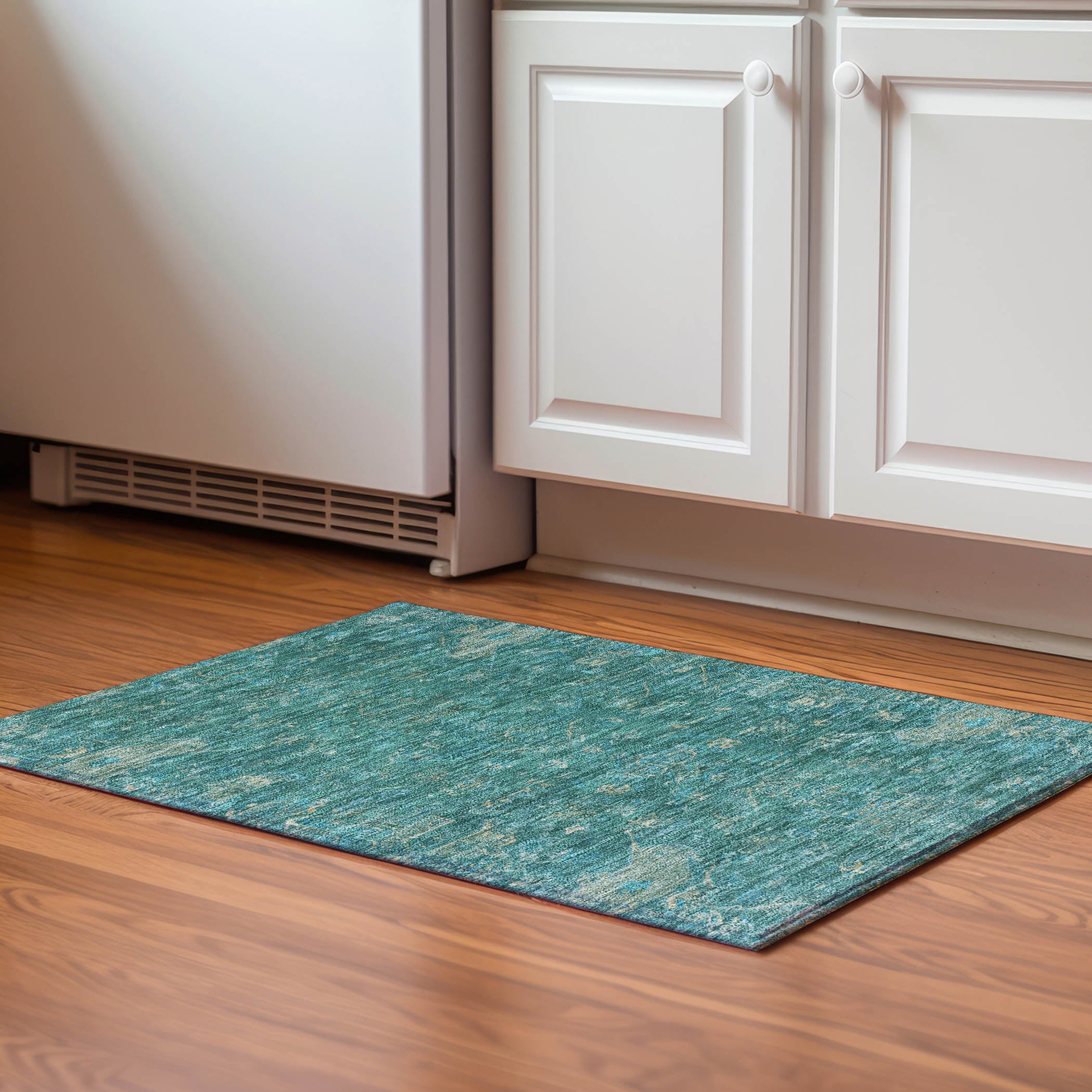 Oaxaca Machine Washable Traditional Teal Rug 1'8" x 2'6" #shape_Rectangle