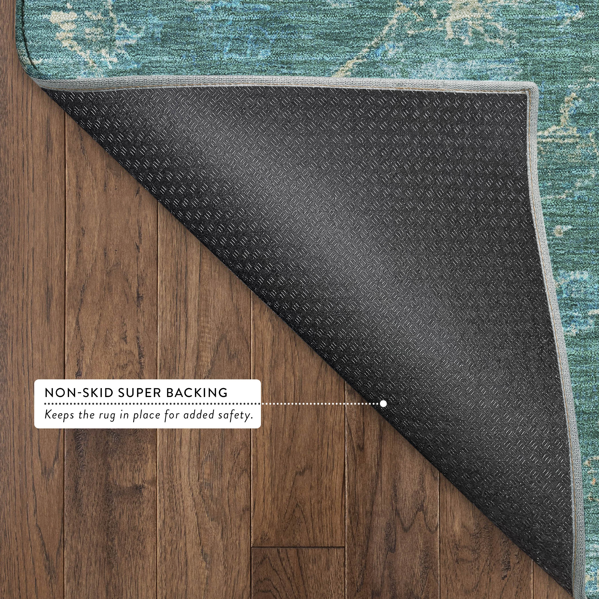 Oaxaca Machine Washable Traditional Teal Rug 1'8" x 2'6" #shape_Rectangle