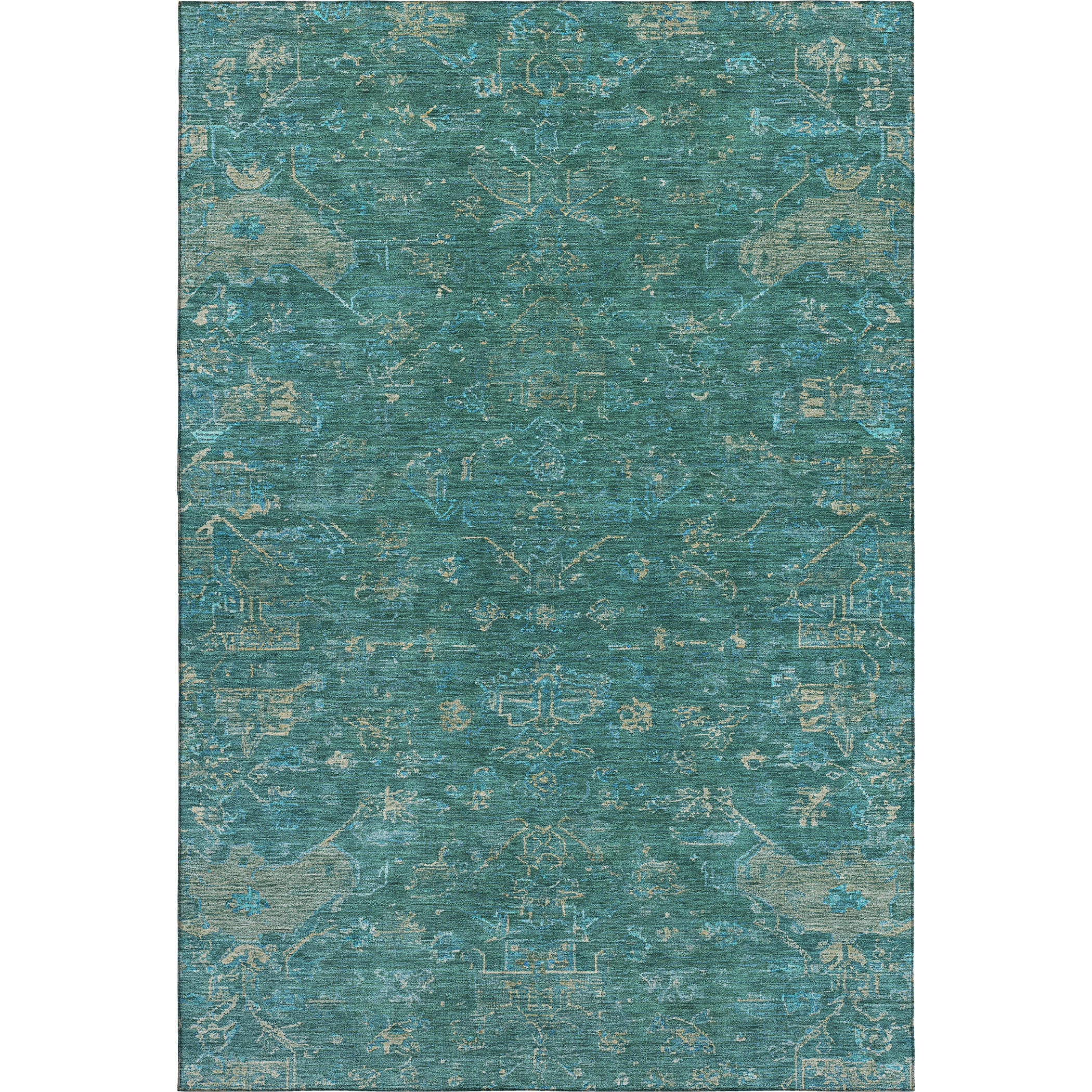 Oaxaca Machine Washable Traditional Teal Rug 3' x 5' #shape_Rectangle