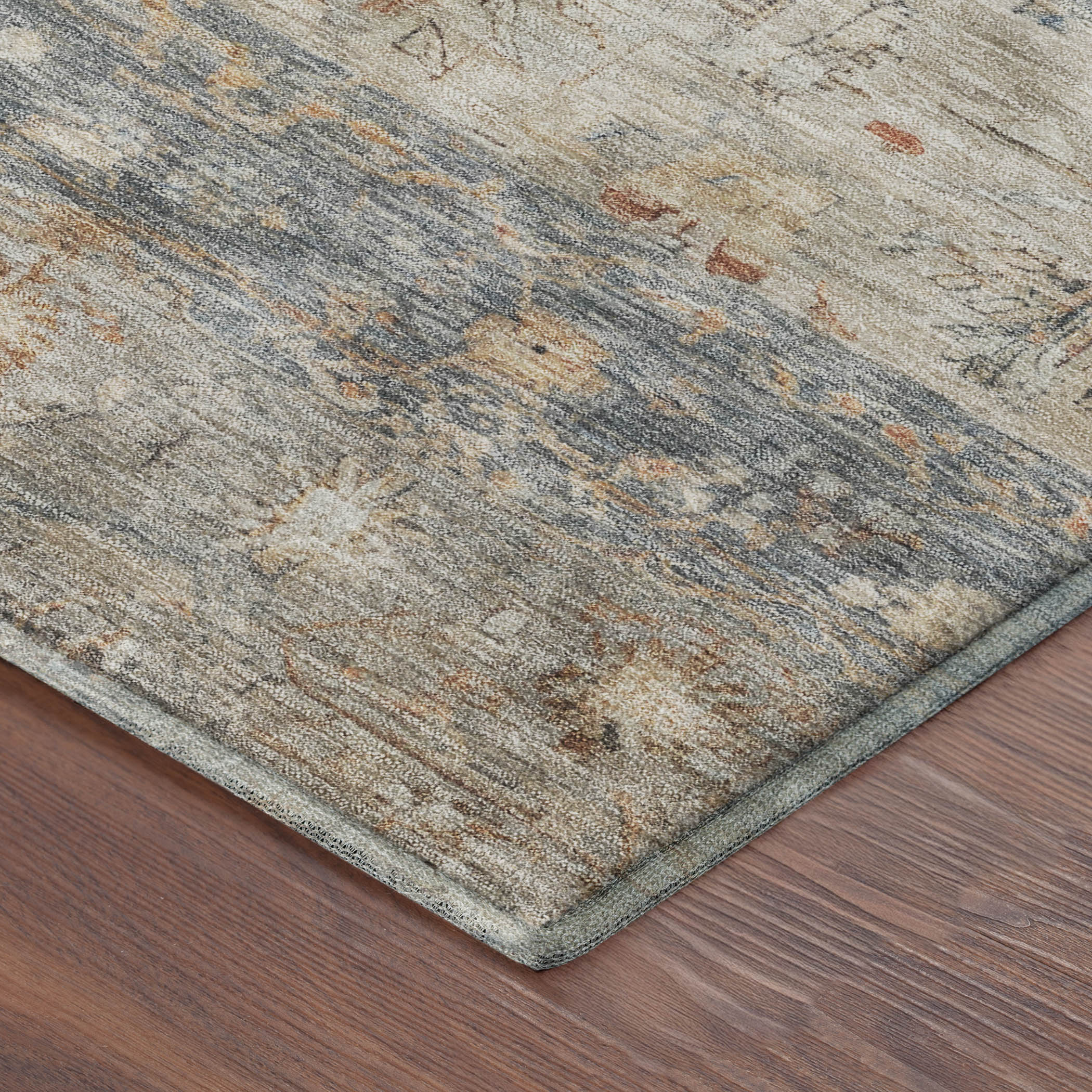 Florence Machine Washable Traditional Beige Brown Rug 1'8" x 2'6" #shape_Rectangle