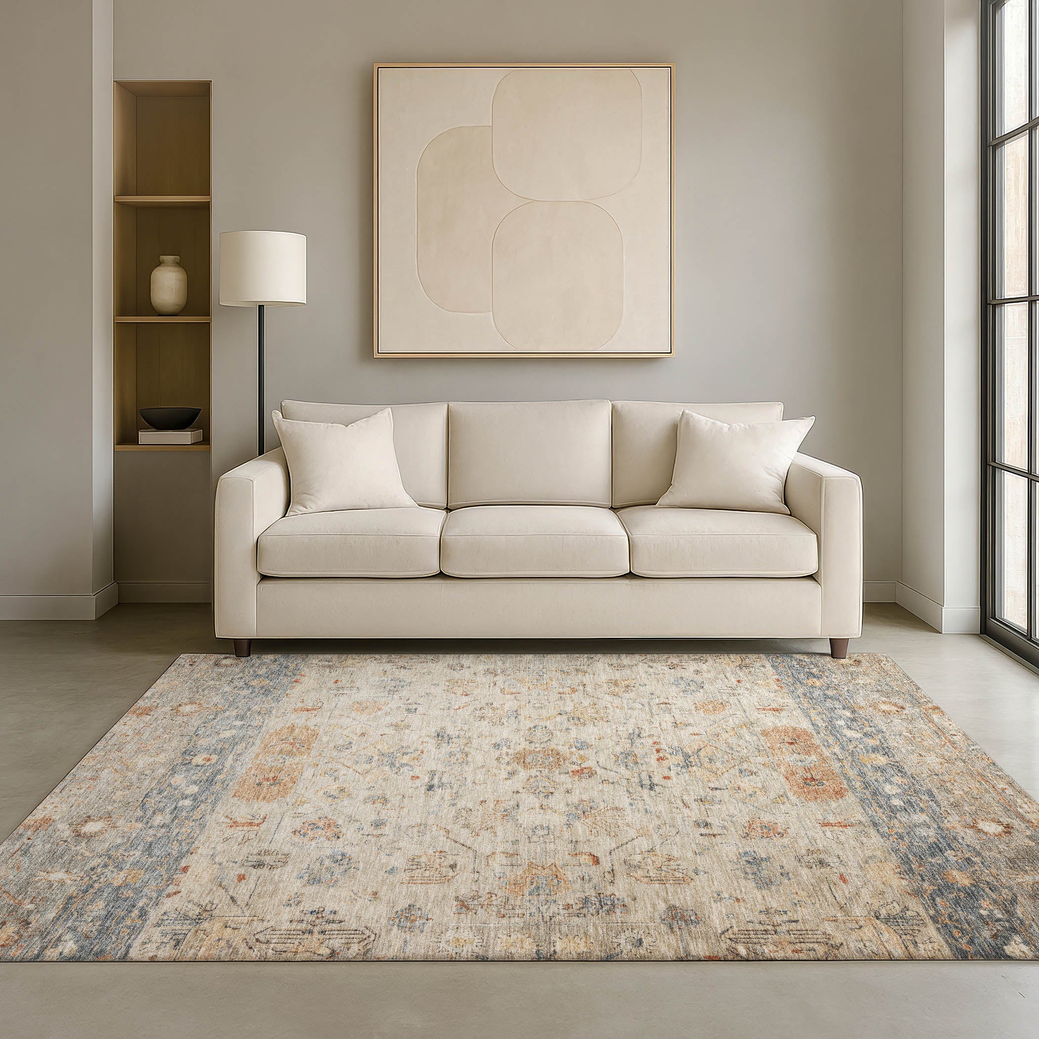 Florence Machine Washable Traditional Beige Brown Rug 3' x 5' #shape_Rectangle