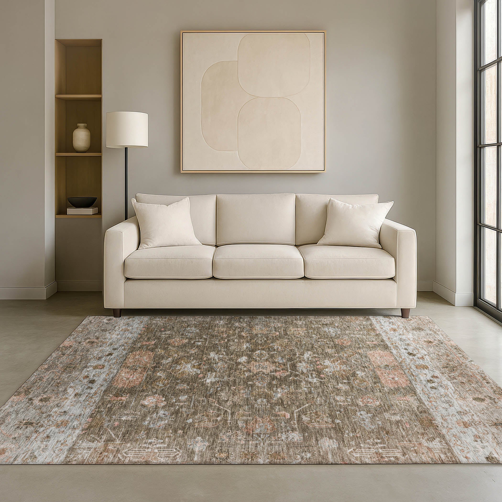 Florence Machine Washable Traditional Brown Rug 3' x 5' #shape_Rectangle