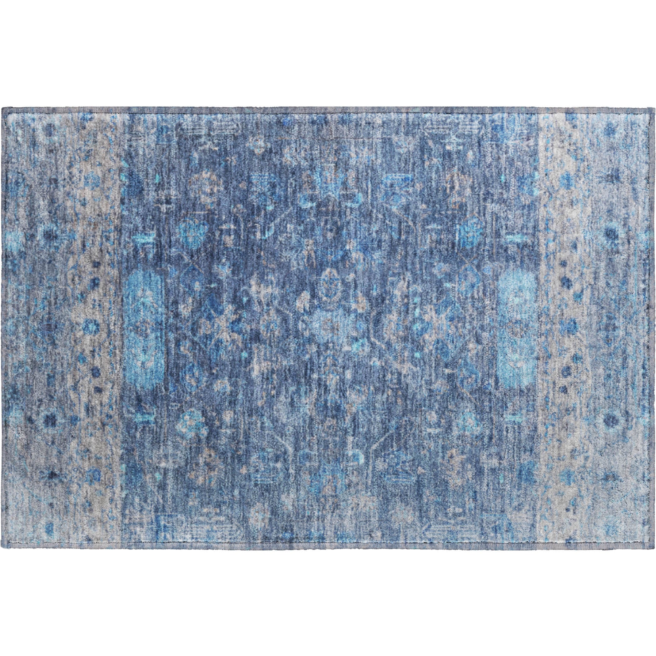 Florence Machine Washable Traditional Navy Blue Rug 1'8" x 2'6" #shape_Rectangle