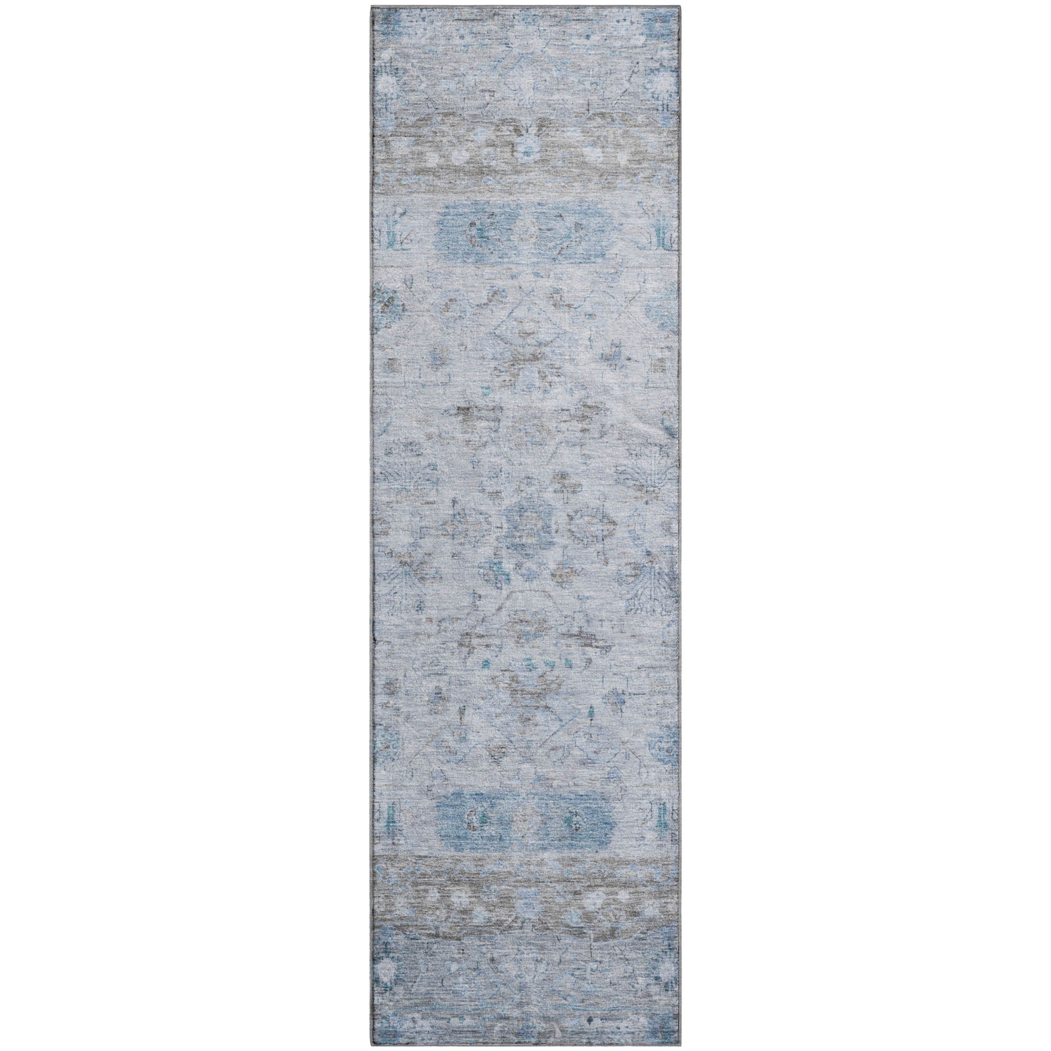 Florence Machine Washable Traditional Sky Blue Rug 2'3" x 7'6" #shape_Runner