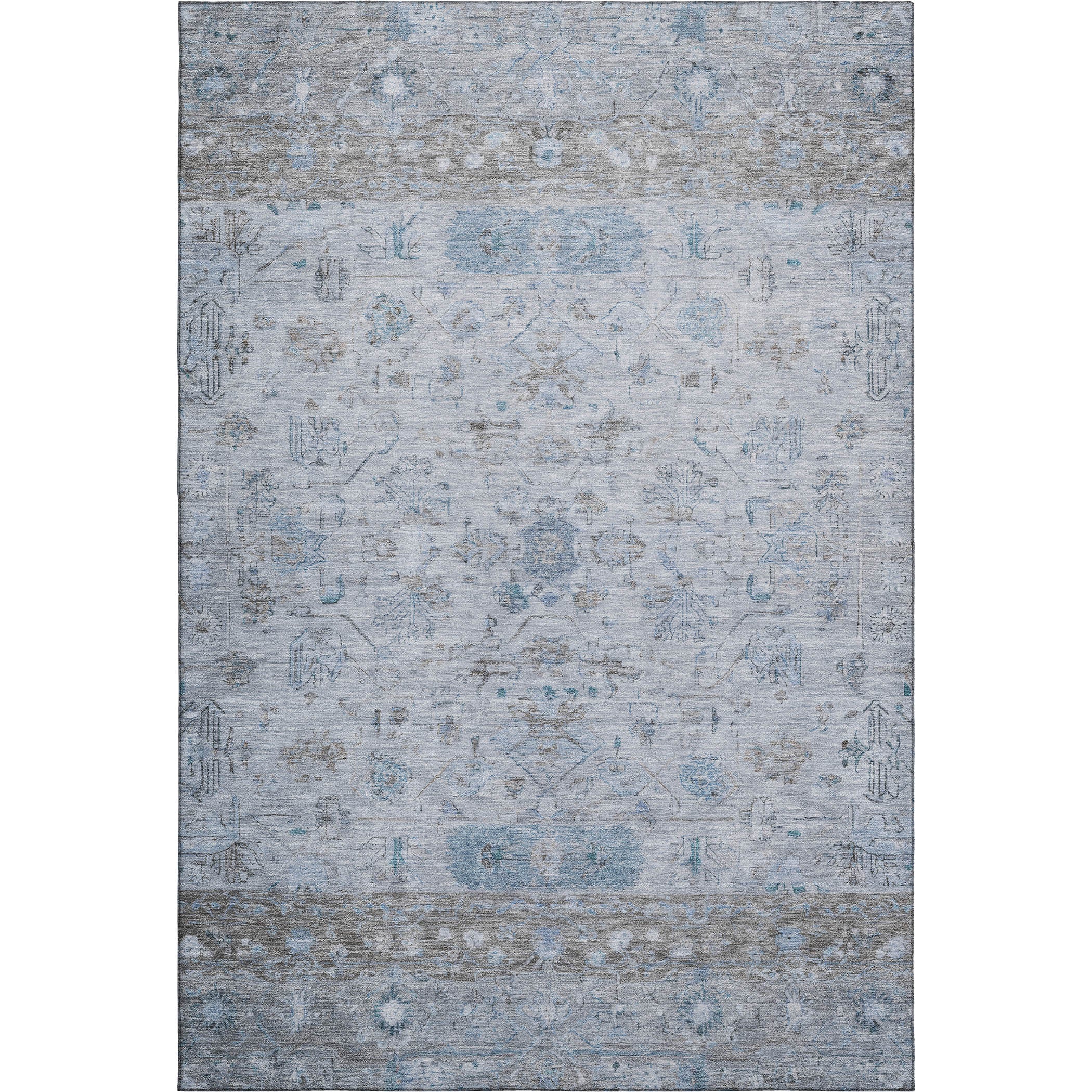Florence Machine Washable Traditional Sky Blue Rug 3' x 5' #shape_Rectangle