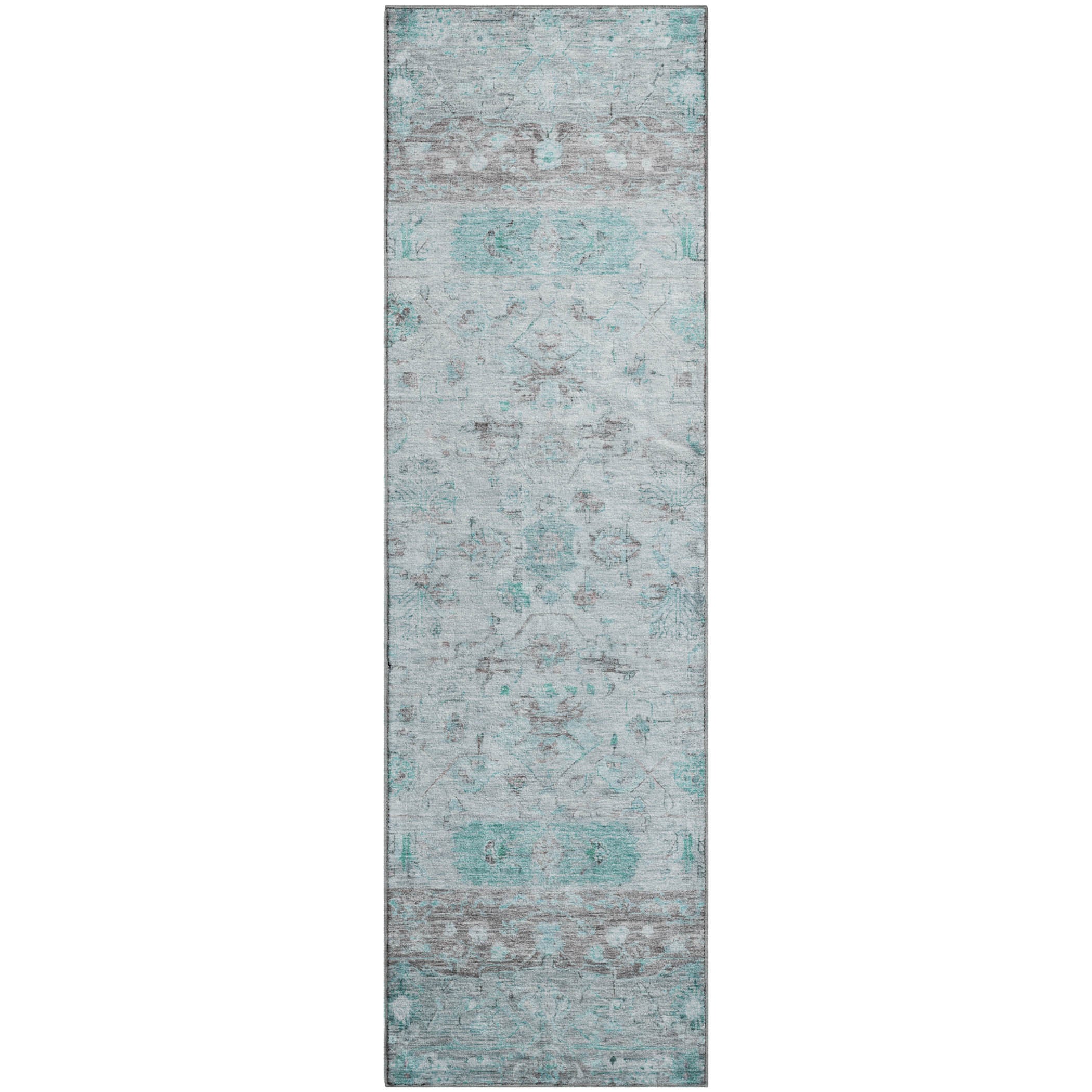 Florence Machine Washable Traditional Teal Rug 2'3" x 7'6" #shape_Runner