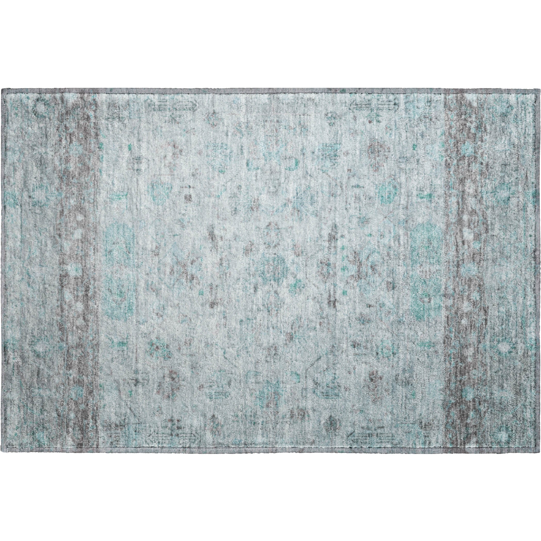 Florence Machine Washable Traditional Teal Rug 1'8" x 2'6" #shape_Rectangle