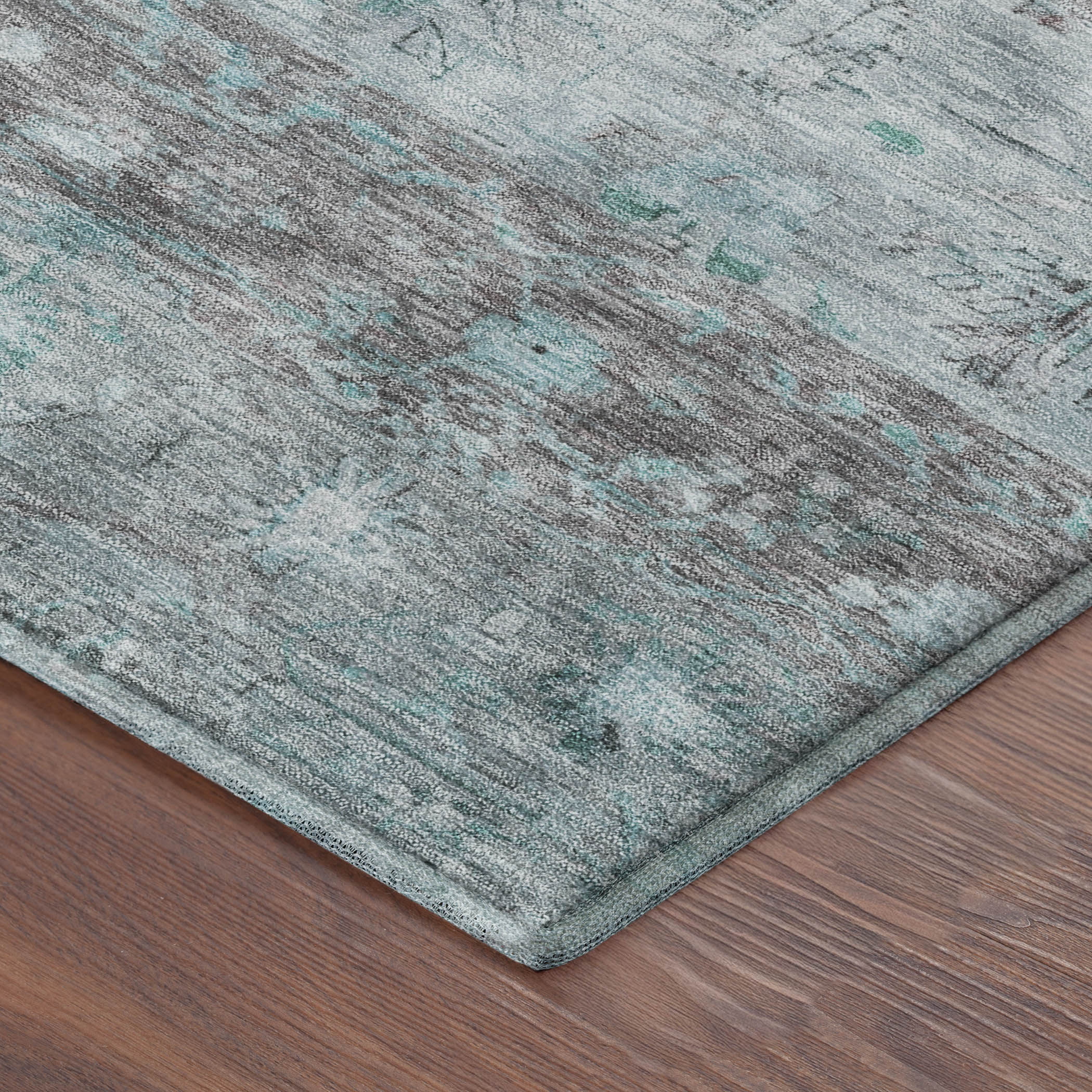 Florence Machine Washable Traditional Teal Rug 1'8" x 2'6" #shape_Rectangle