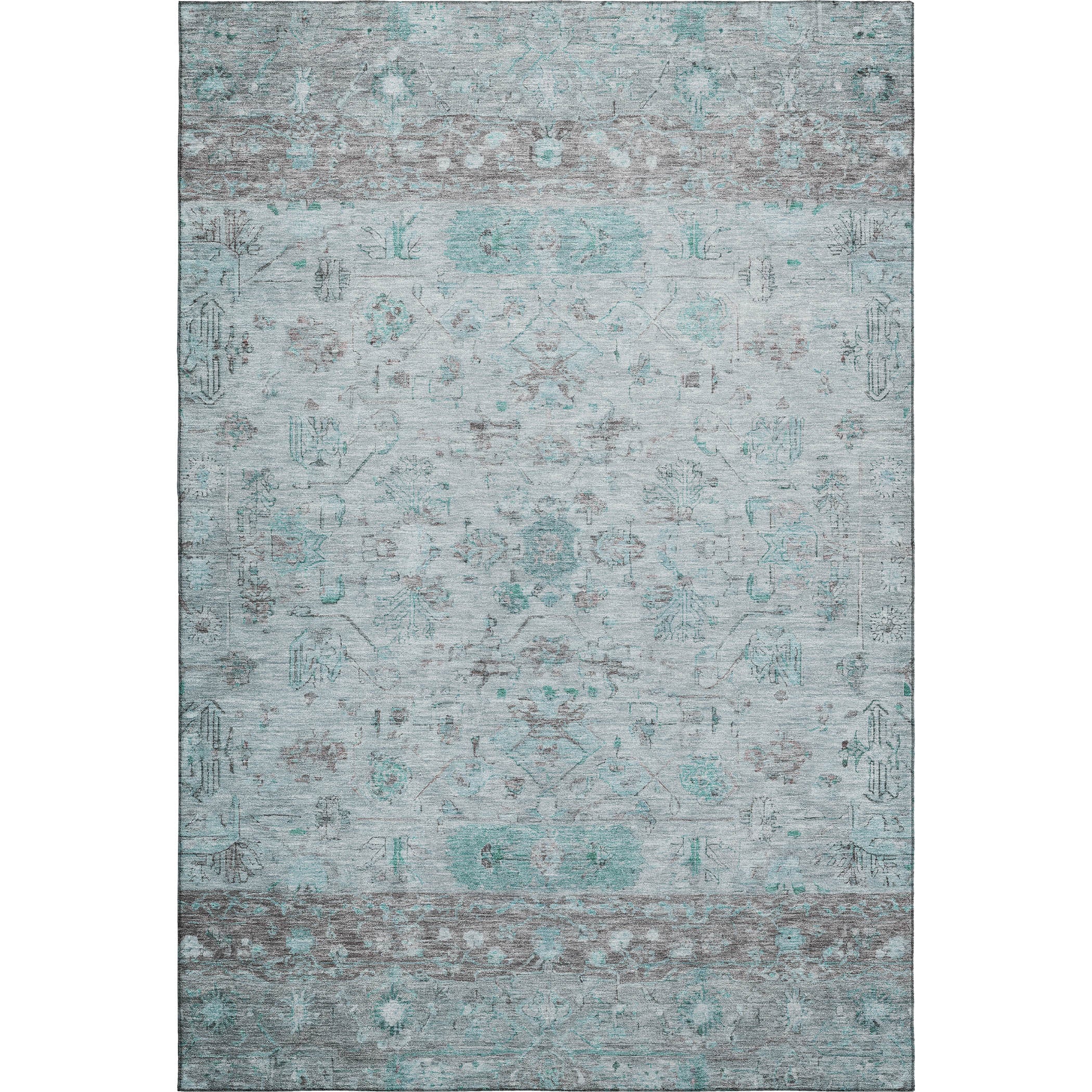 Florence Machine Washable Traditional Teal Rug 3' x 5' #shape_Rectangle