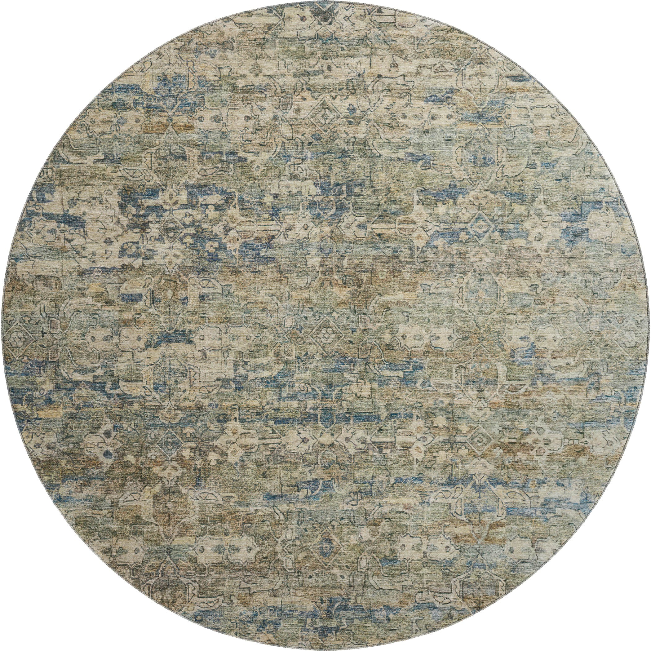 Dubrovnik Machine Washable Transitional Aloe Green Rug 8' x 8' #shape_Round