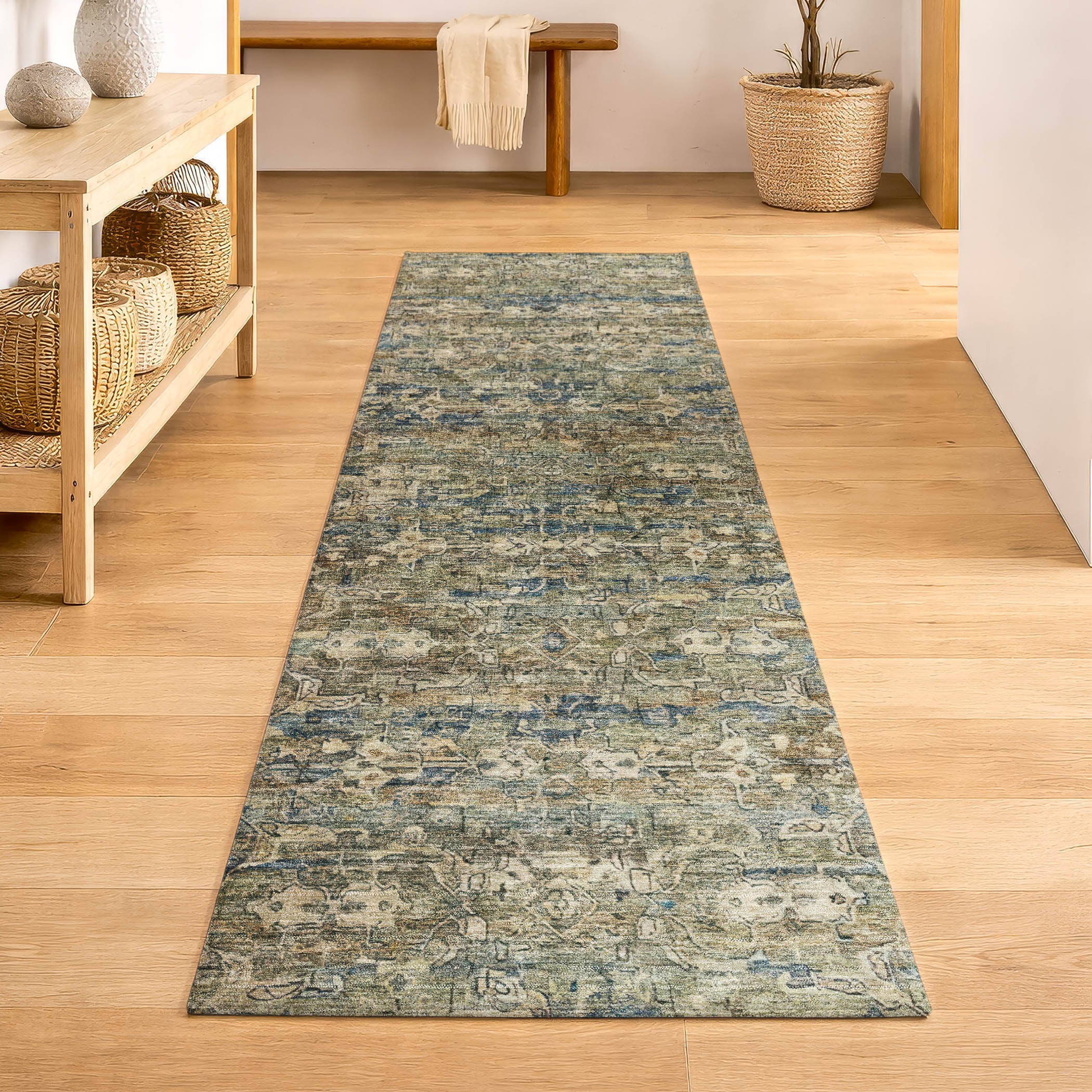 Dubrovnik Machine Washable Transitional Aloe Green Rug 2'3" x 7'6" #shape_Runner
