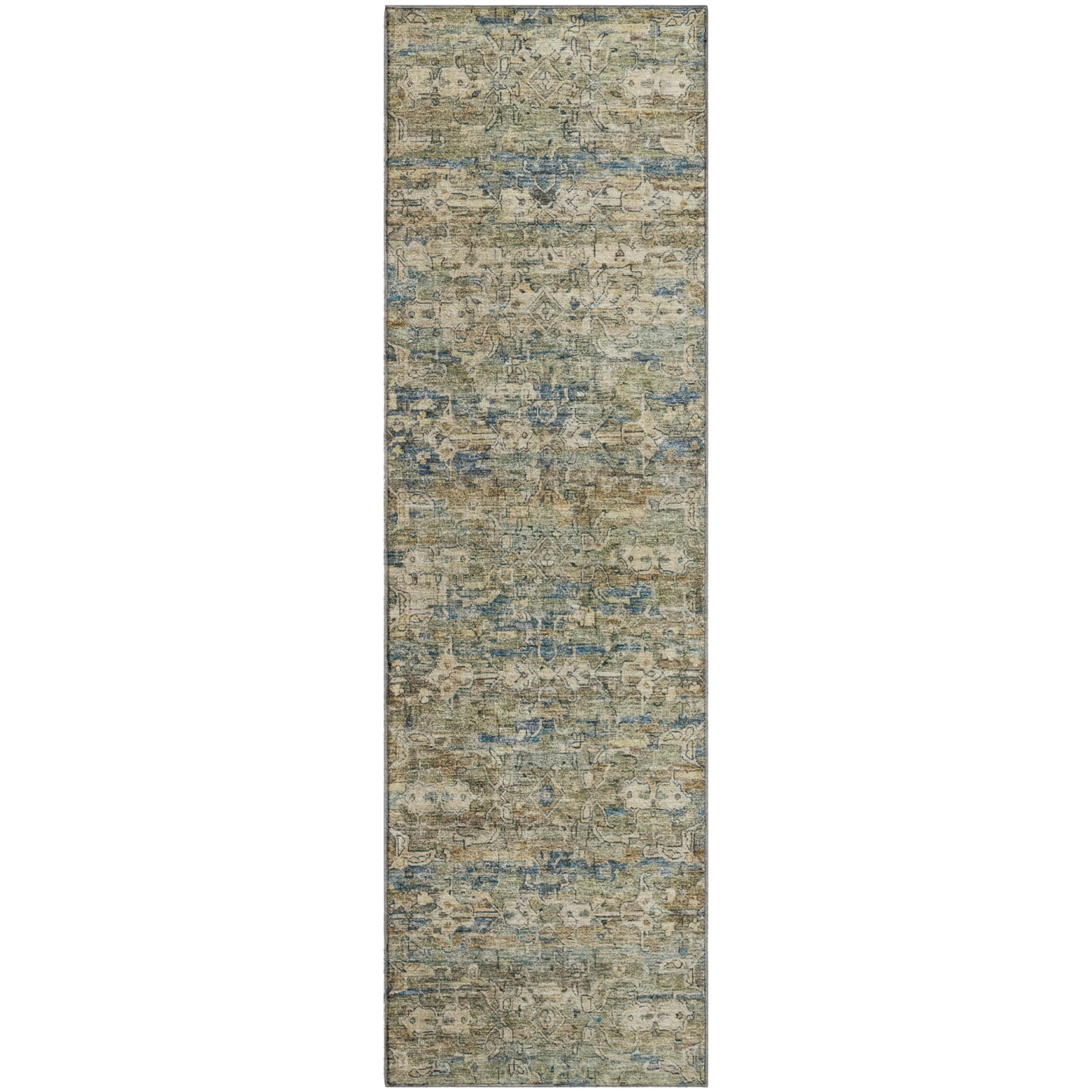 Dubrovnik Machine Washable Transitional Aloe Green Rug 2'3" x 7'6" #shape_Runner