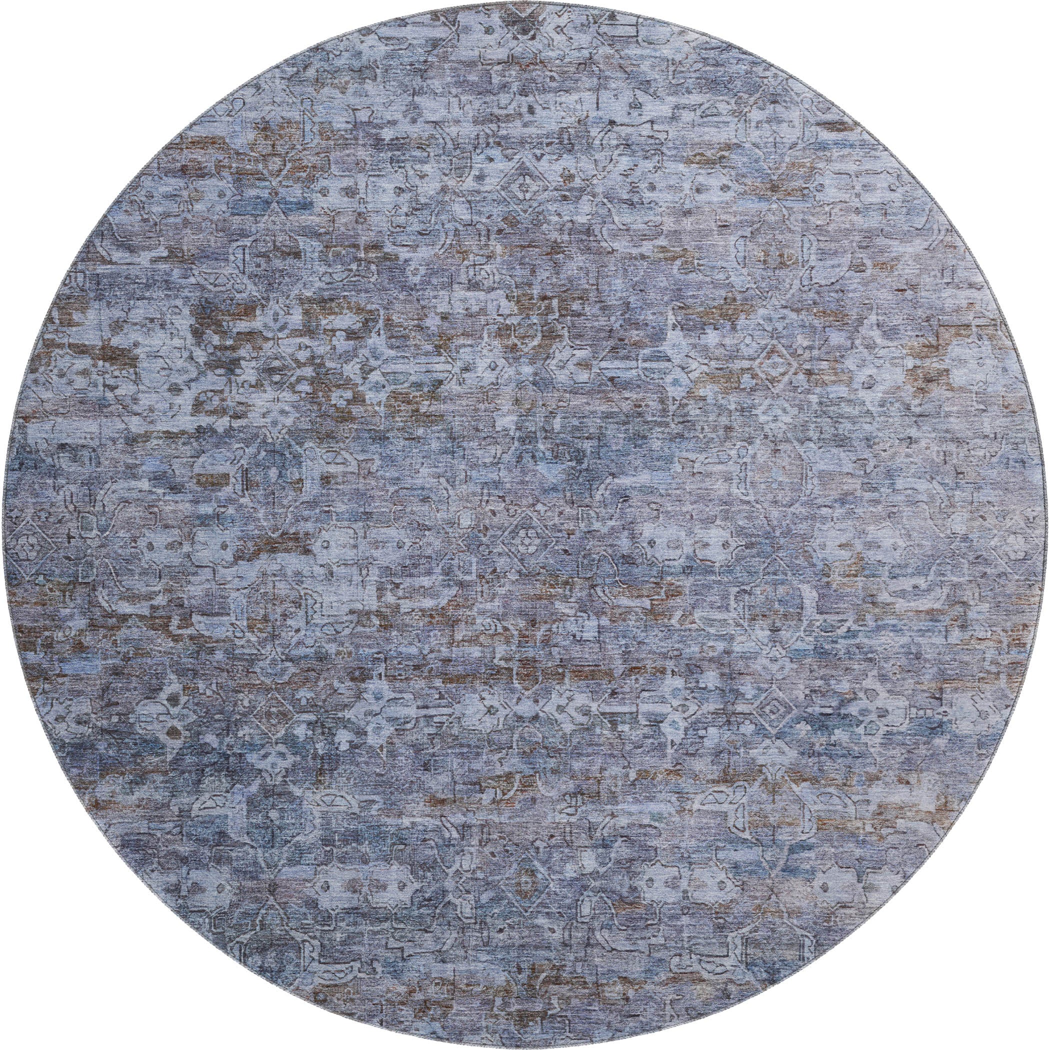 Dubrovnik Machine Washable Transitional Blue Rug 8' x 8' #shape_Round