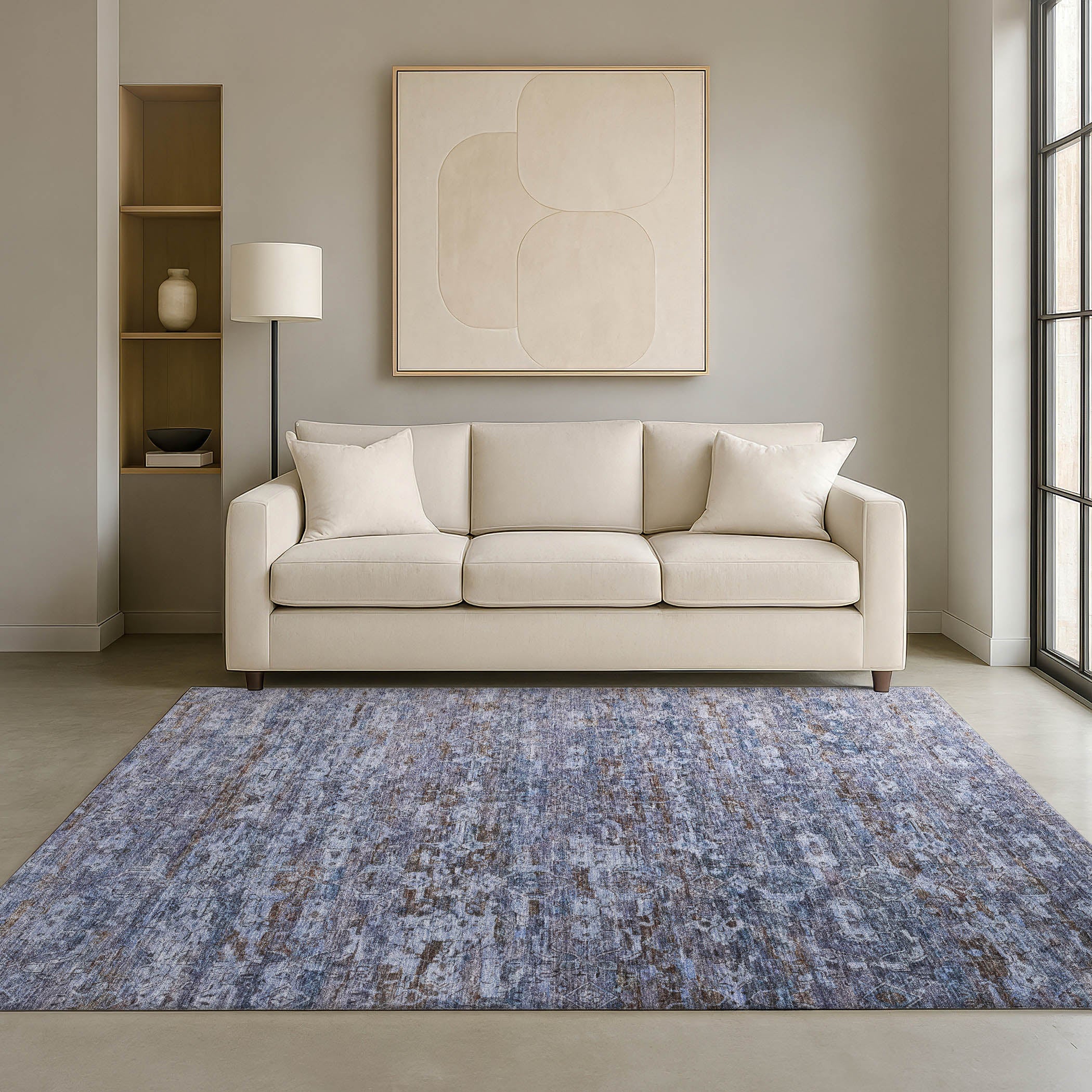 Dubrovnik Machine Washable Transitional Blue Rug 3' x 5' #shape_Rectangle