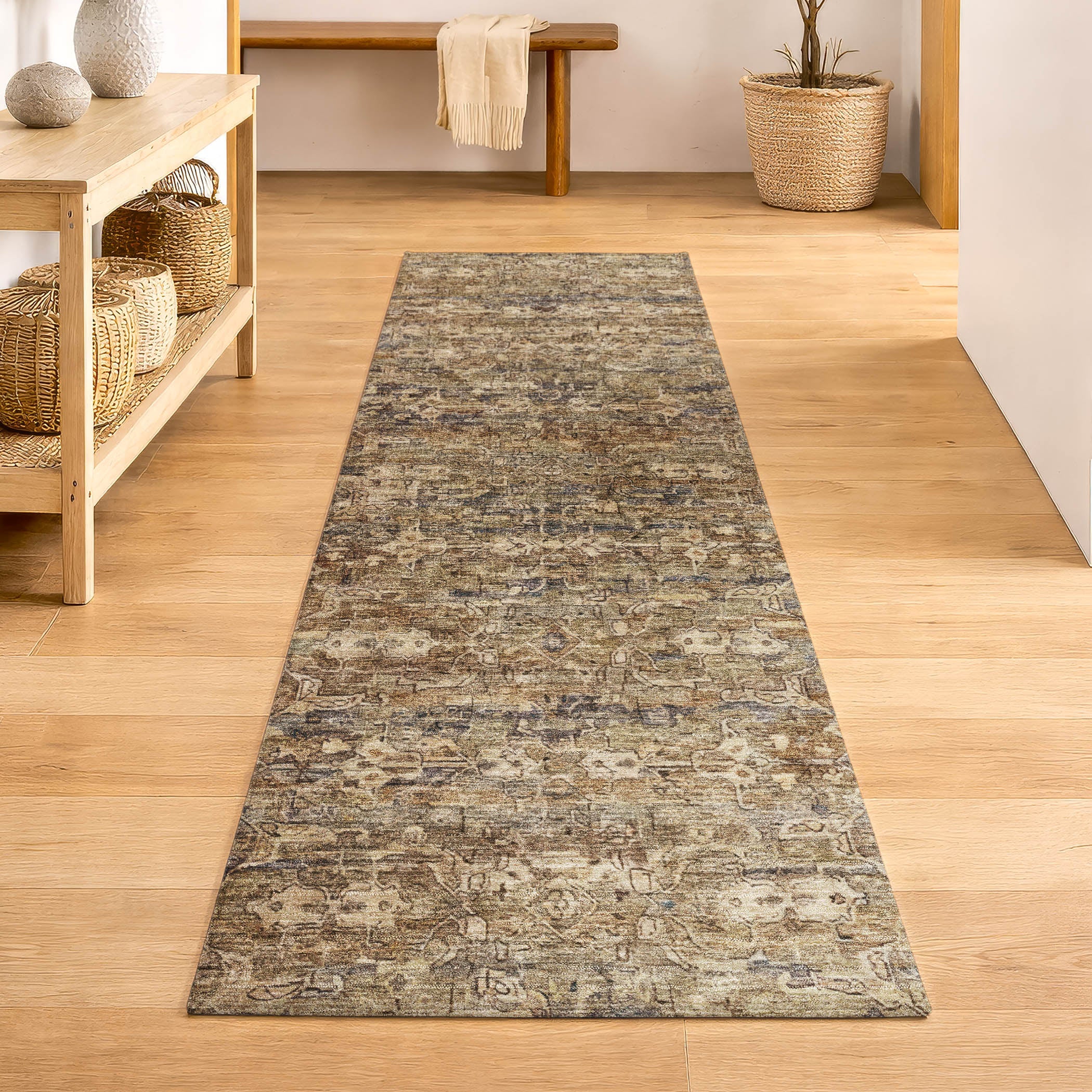 Dubrovnik Machine Washable Transitional Brown Rug 2'3" x 7'6" #shape_Runner
