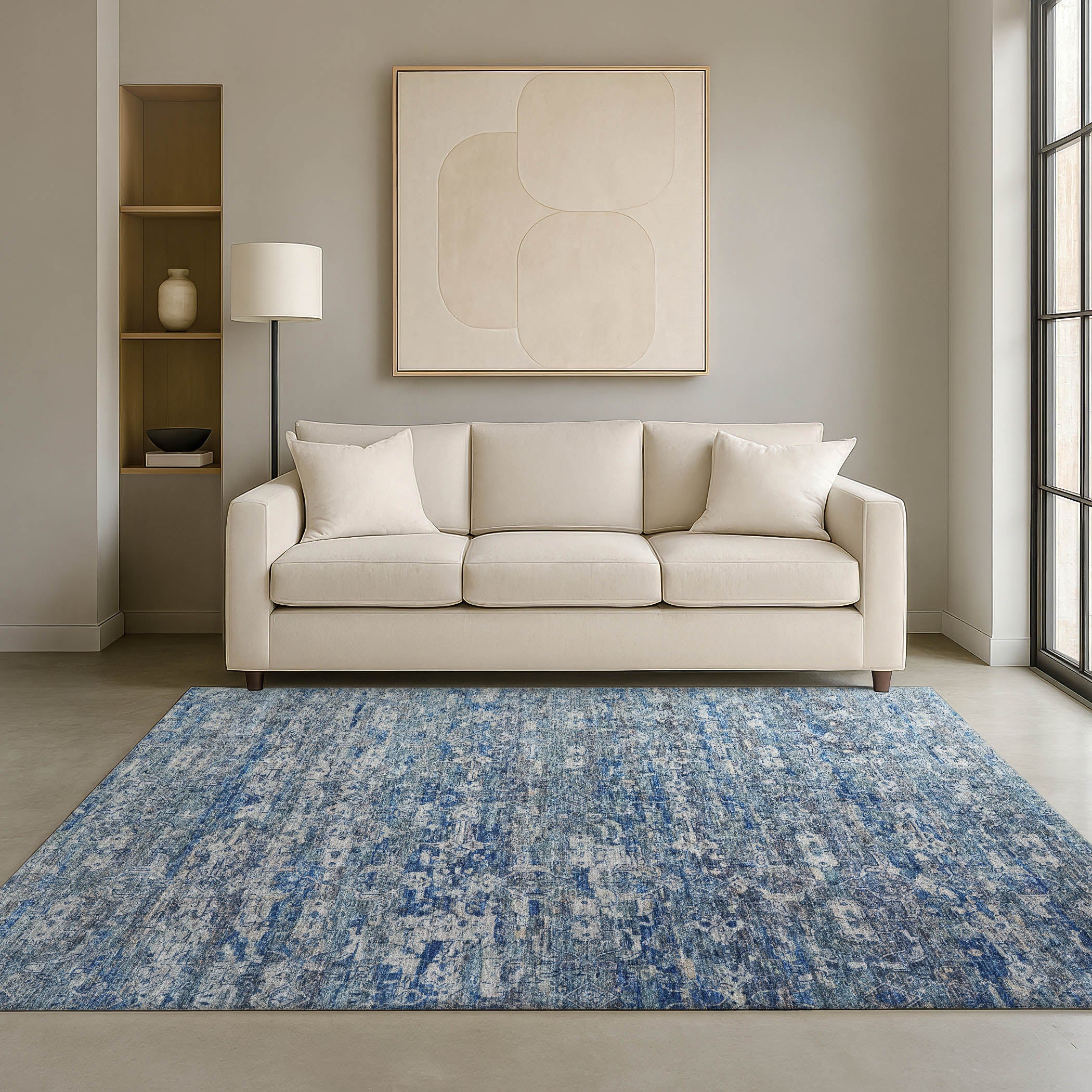 Dubrovnik Machine Washable Transitional Denim Blue Rug 3' x 5' #shape_Rectangle