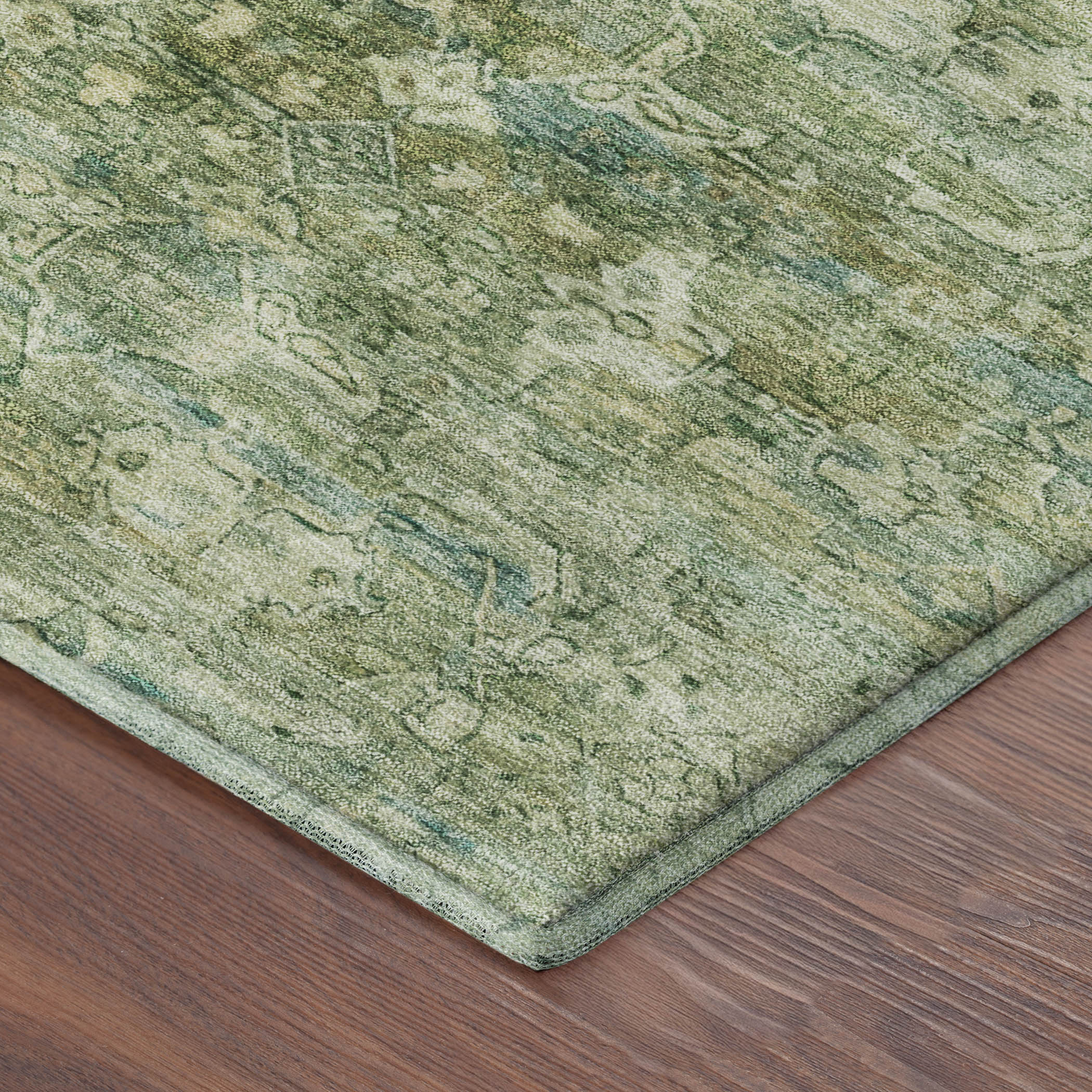 Dubrovnik Machine Washable Transitional Olive Green Rug 1'8" x 2'6" #shape_Rectangle