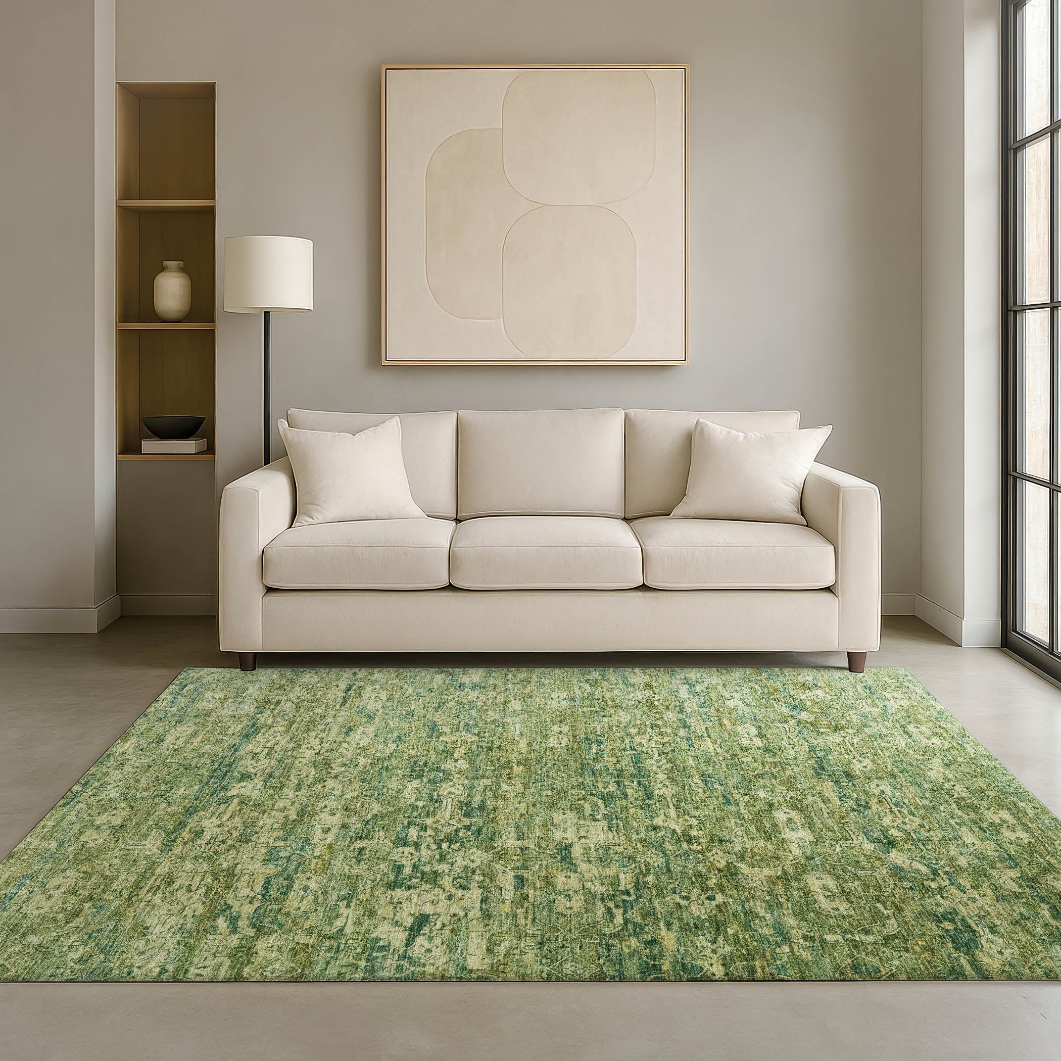 Dubrovnik Machine Washable Transitional Olive Green Rug 3' x 5' #shape_Rectangle