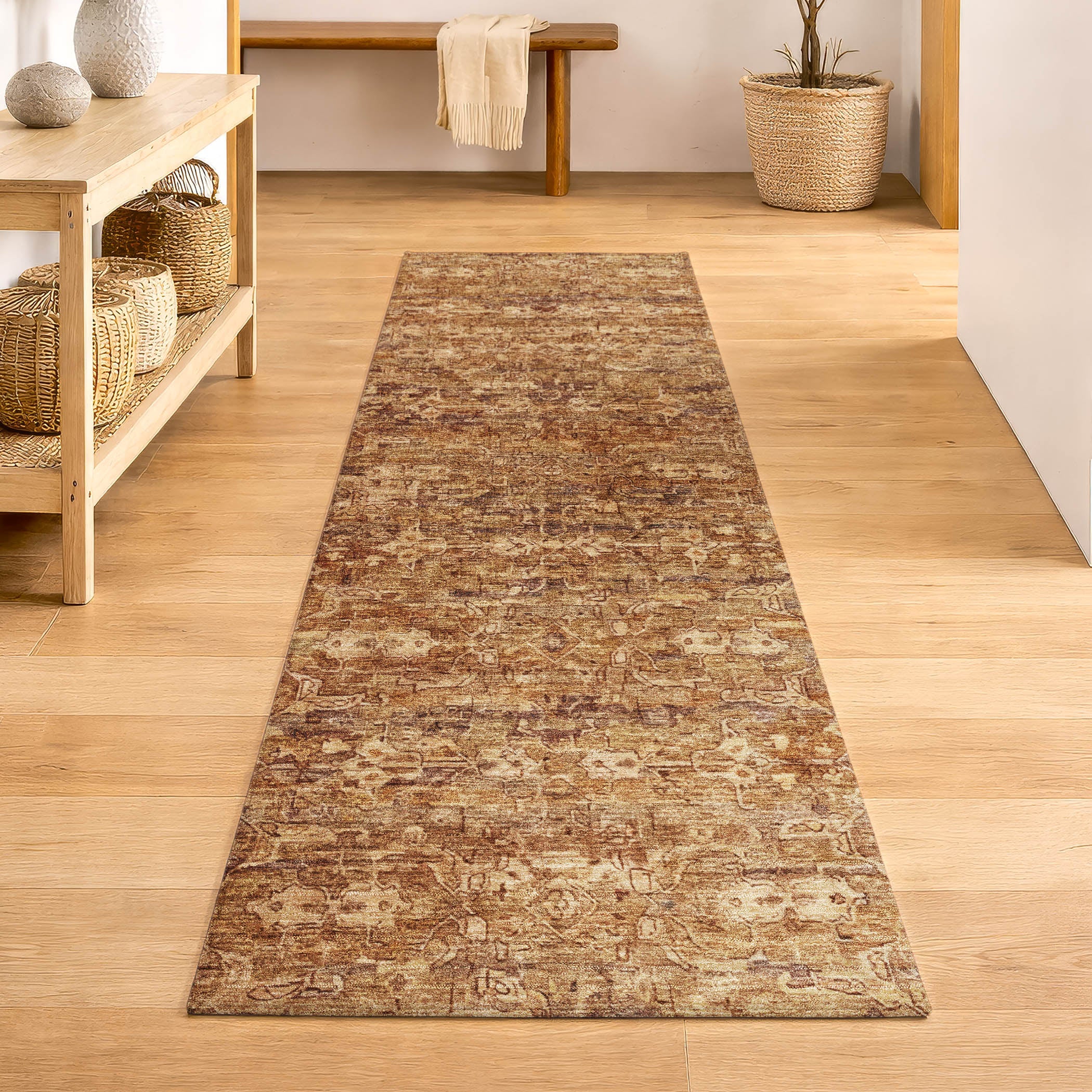Dubrovnik Machine Washable Transitional Paprika Orange Rug 2'3" x 7'6" #shape_Runner