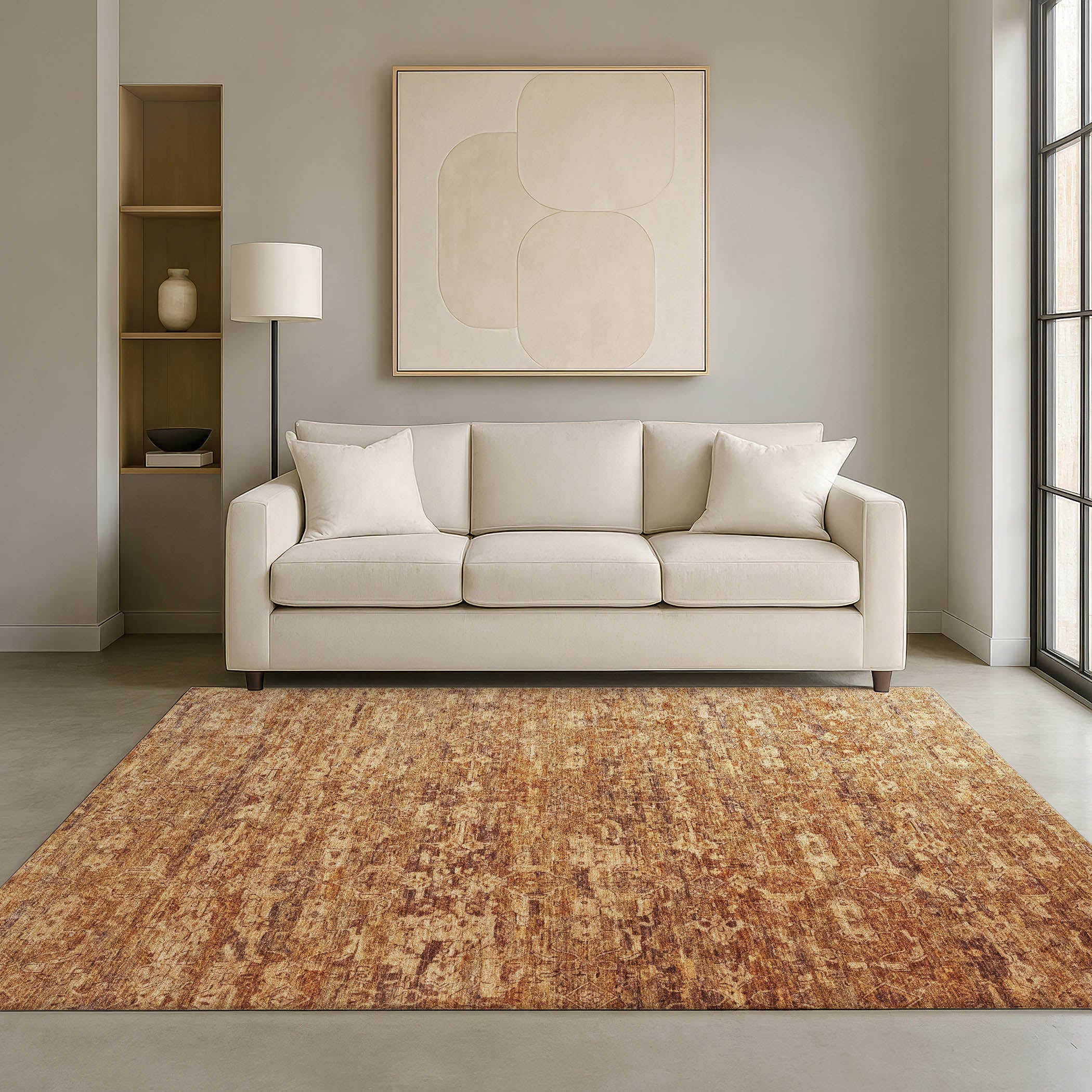Dubrovnik Machine Washable Transitional Paprika Orange Rug 3' x 5' #shape_Rectangle