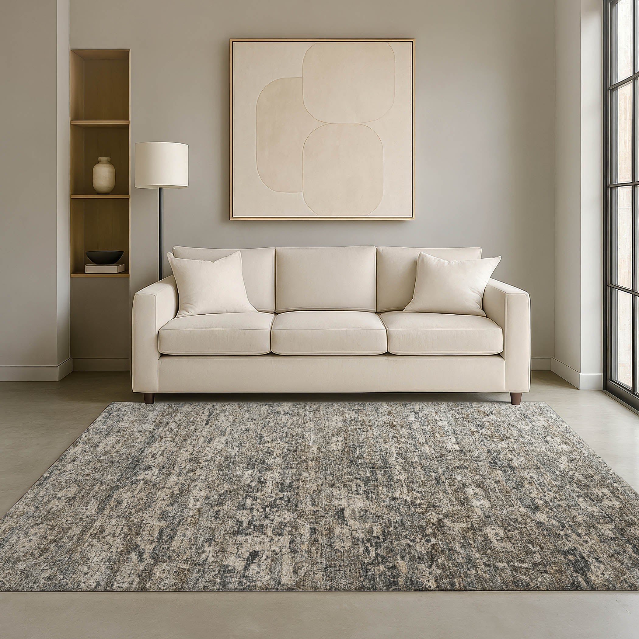 Dubrovnik Machine Washable Transitional Pewter Gray Rug 3' x 5' #shape_Rectangle