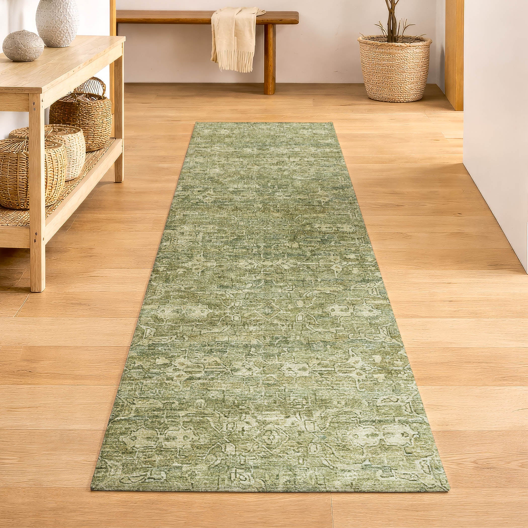 Dubrovnik Machine Washable Transitional Sage Green Rug 2'3" x 7'6" #shape_Runner