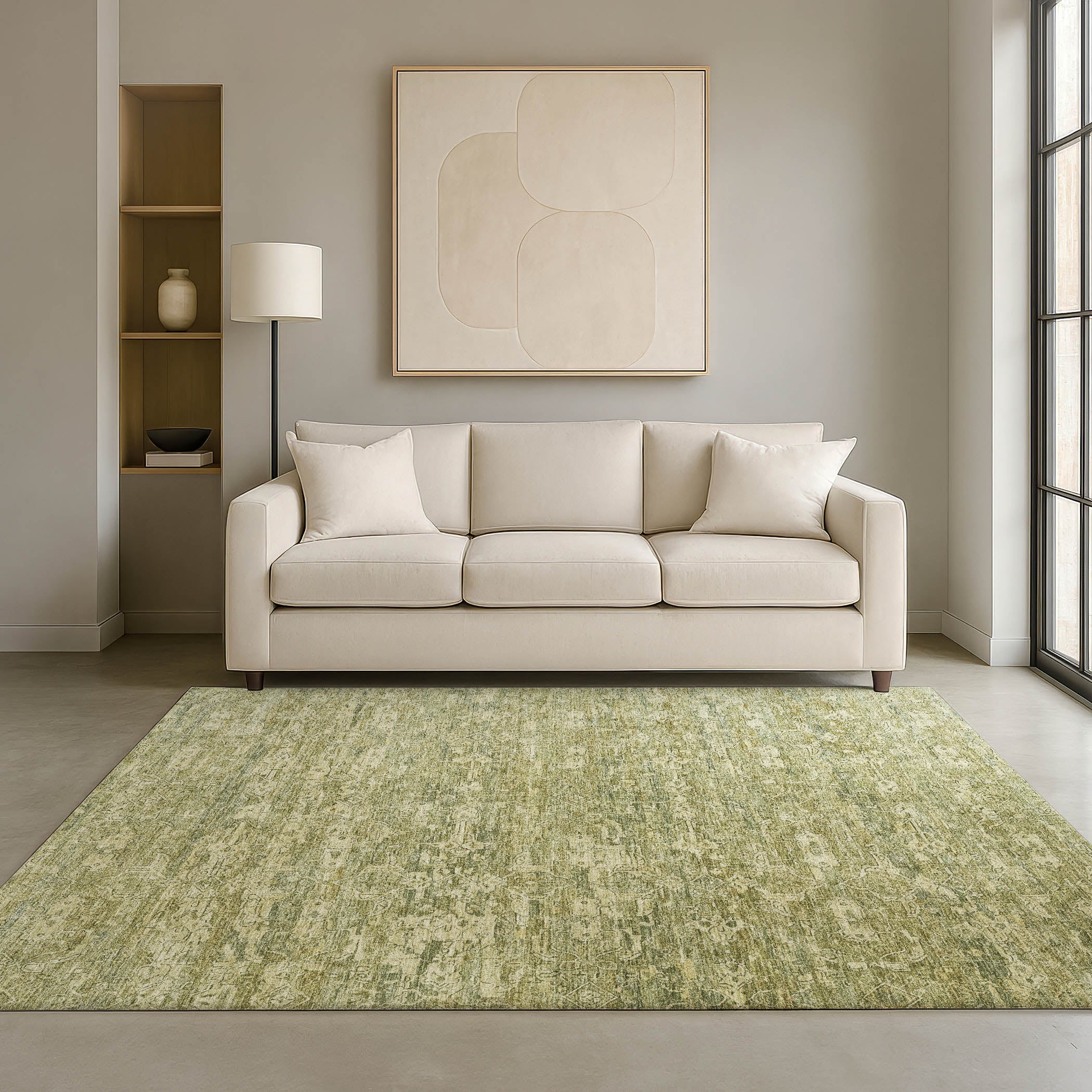 Dubrovnik Machine Washable Transitional Sage Green Rug 3' x 5' #shape_Rectangle