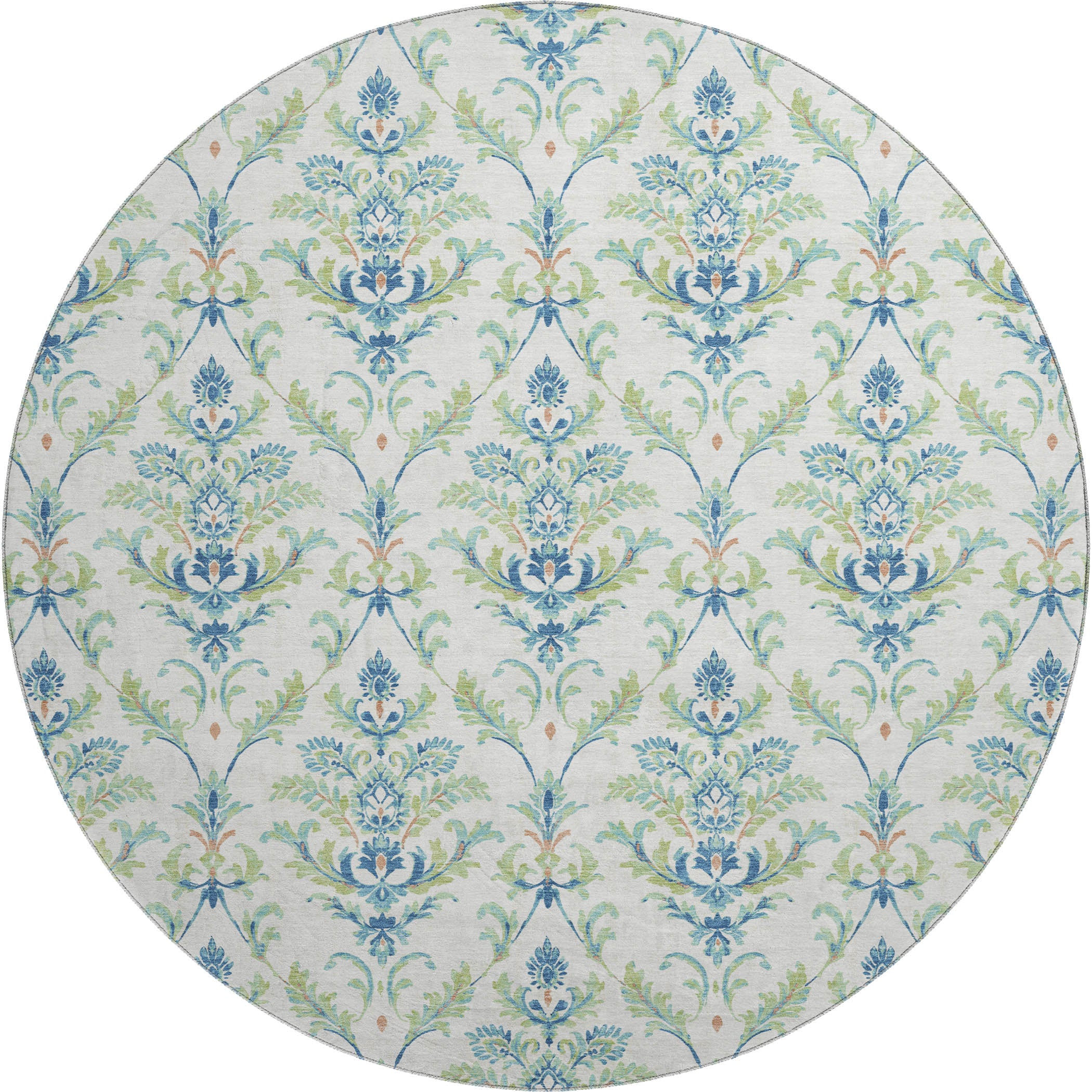 Chiang Mai Machine Washable Traditional Aloe Green Rug 8' x 8' #shape_Round