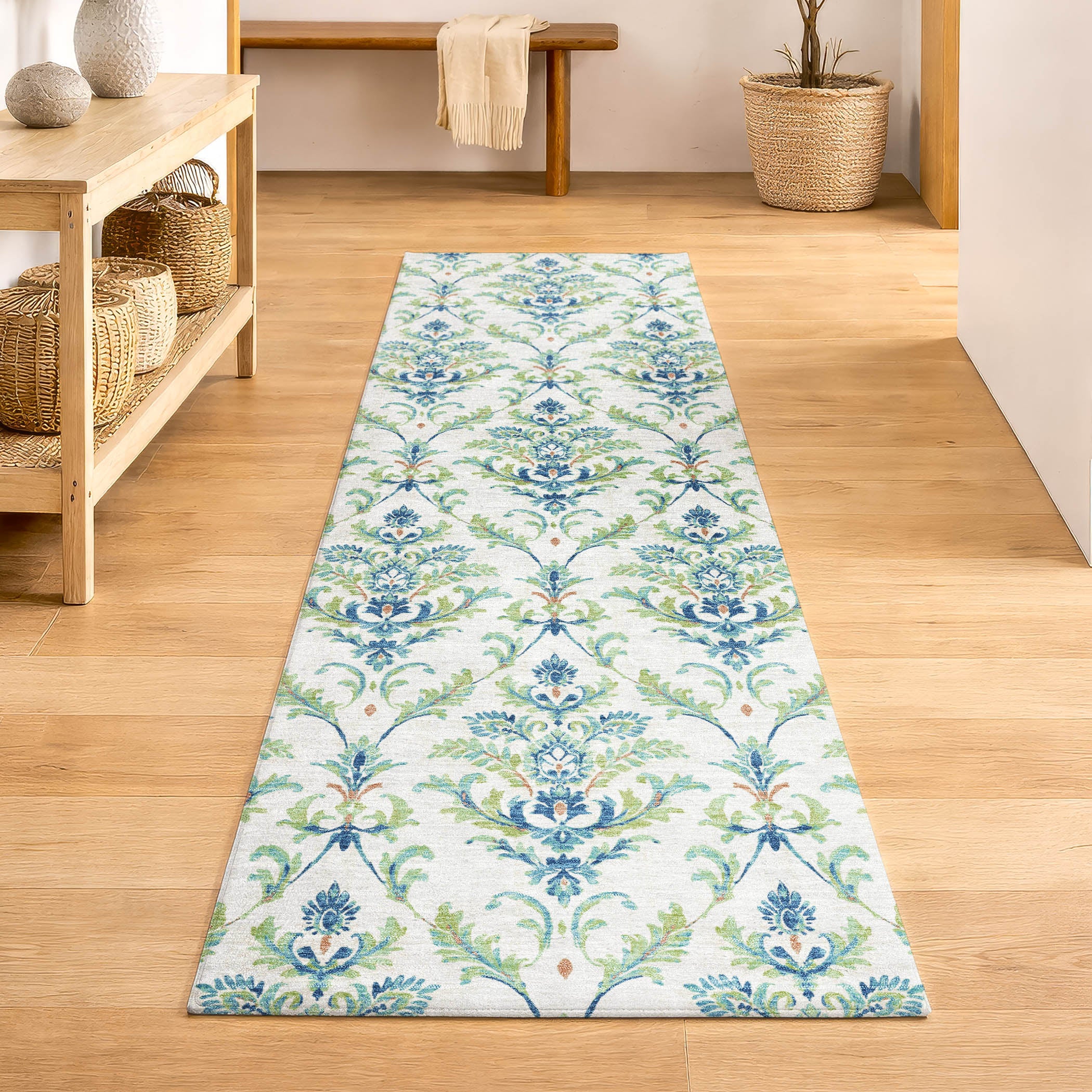 Chiang Mai Machine Washable Traditional Aloe Green Rug 2'3" x 7'6" #shape_Runner