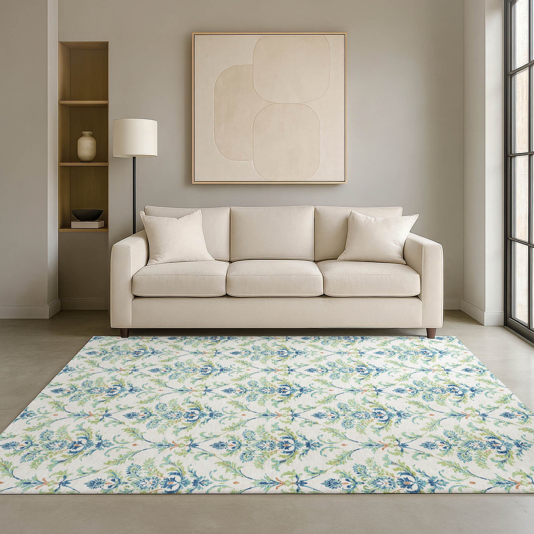 Chiang Mai Machine Washable Traditional Aloe Green Rug 3' x 5' #shape_Rectangle