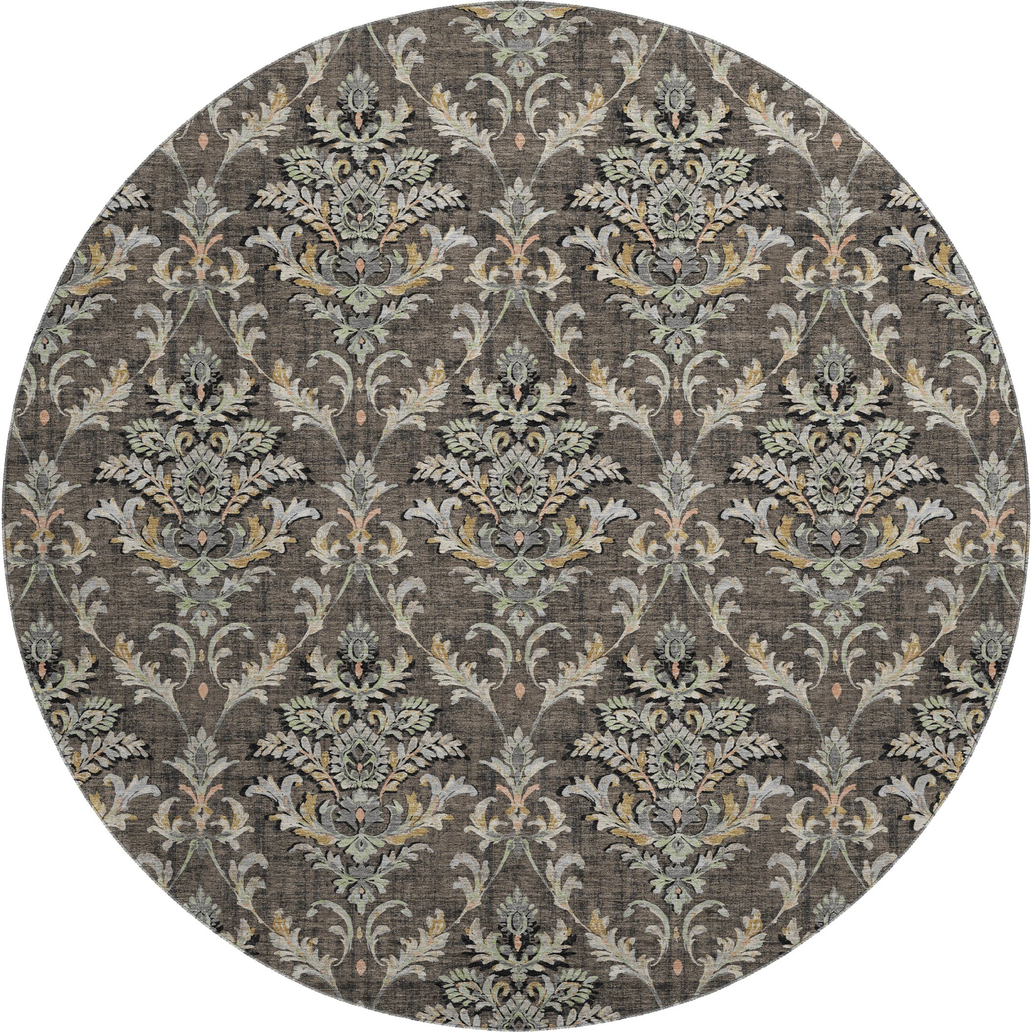 Chiang Mai Machine Washable Traditional Chocolate Brown Rug 8' x 8' #shape_Round