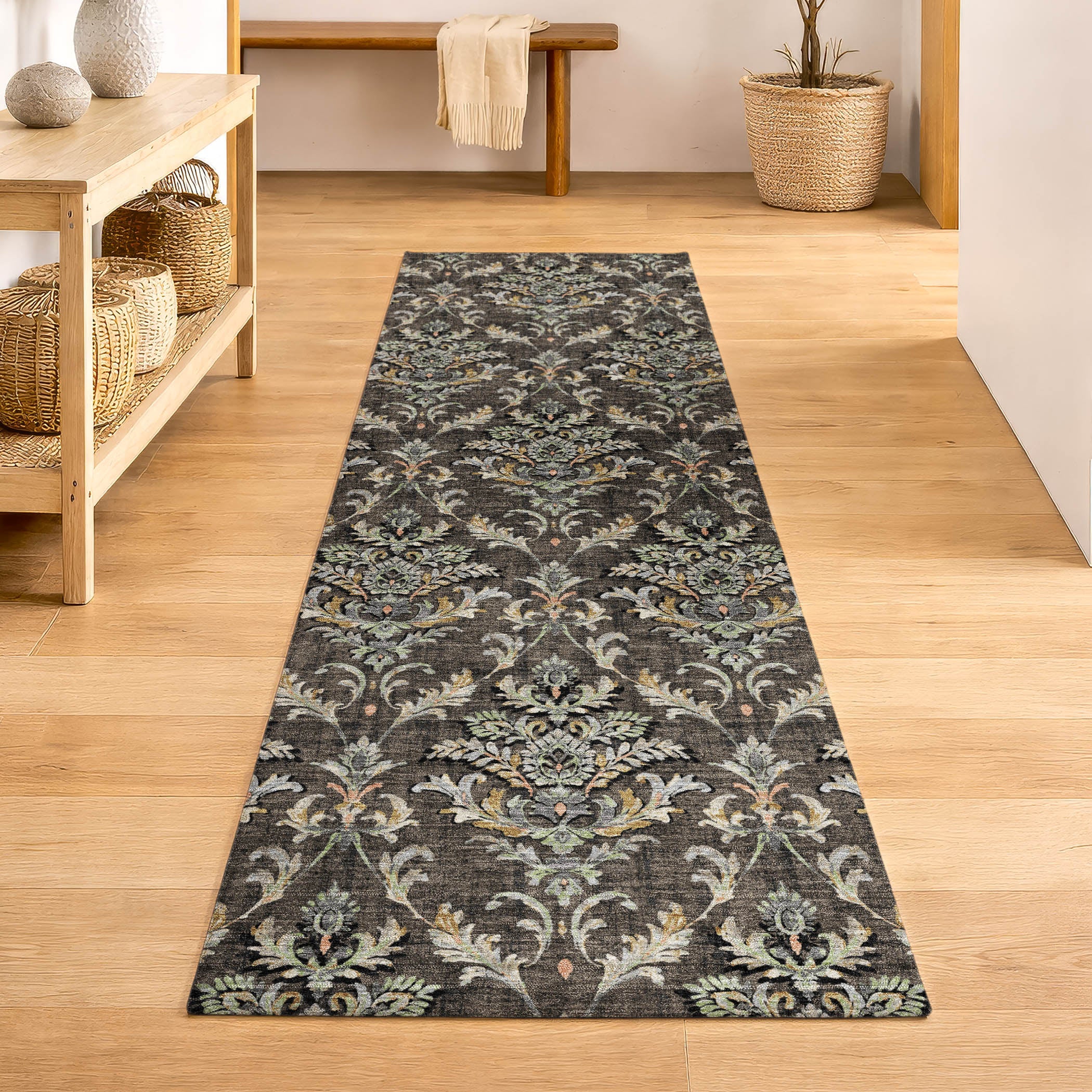 Chiang Mai Machine Washable Traditional Chocolate Brown Rug 2'3" x 7'6" #shape_Runner