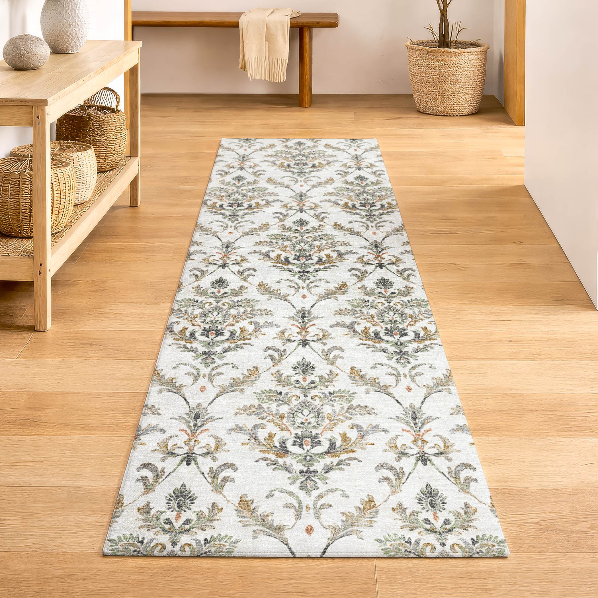 Chiang Mai Machine Washable Traditional Ivory Rug 2'3" x 7'6" #shape_Runner