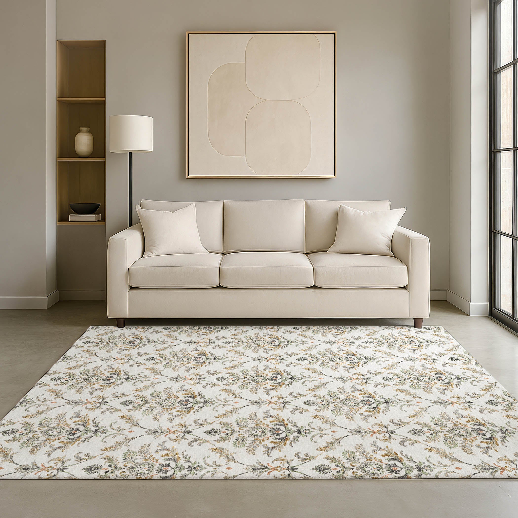 Chiang Mai Machine Washable Traditional Ivory Rug 3' x 5' #shape_Rectangle