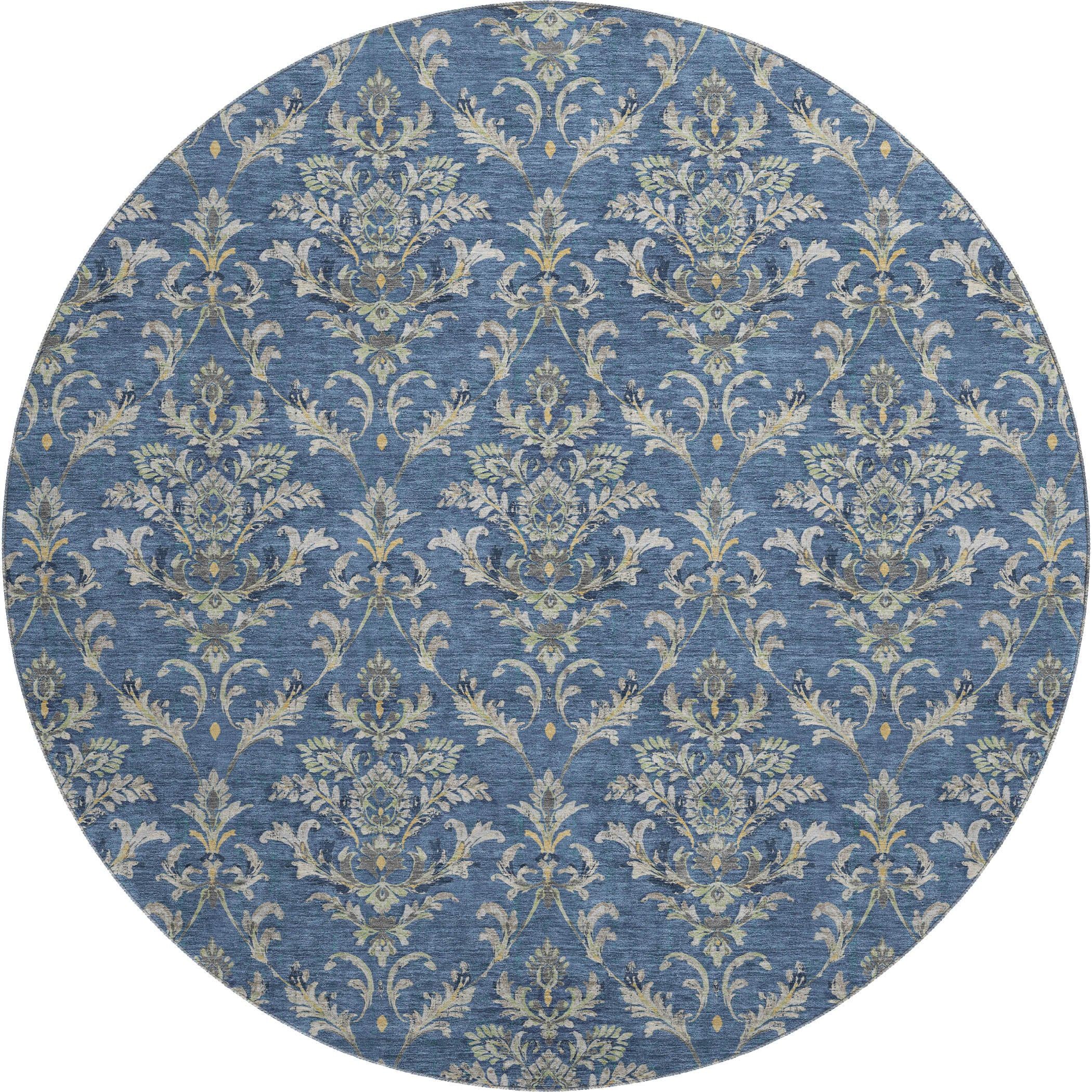 Chiang Mai Machine Washable Traditional Navy Blue Rug 8' x 8' #shape_Round