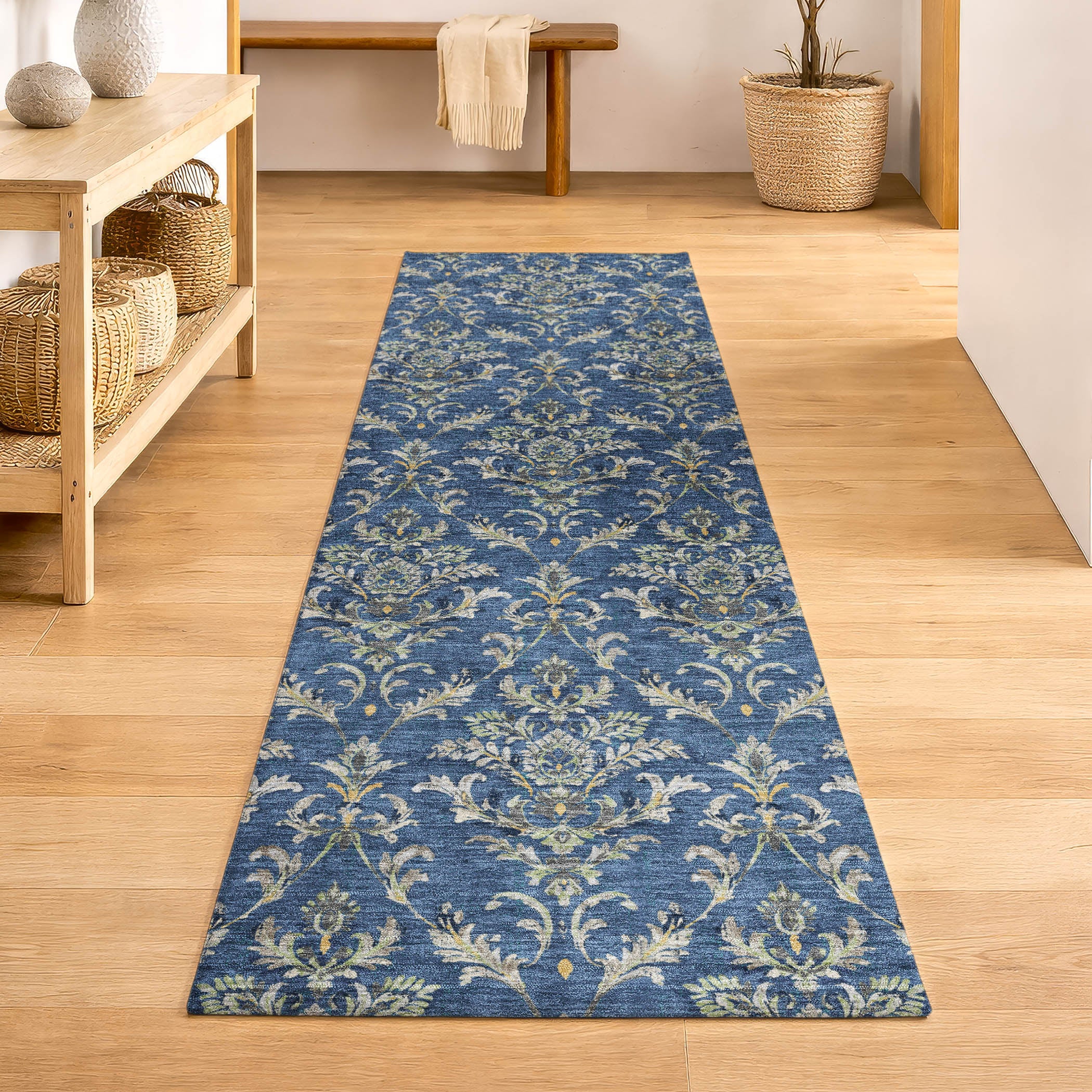 Chiang Mai Machine Washable Traditional Navy Blue Rug 2'3" x 7'6" #shape_Runner