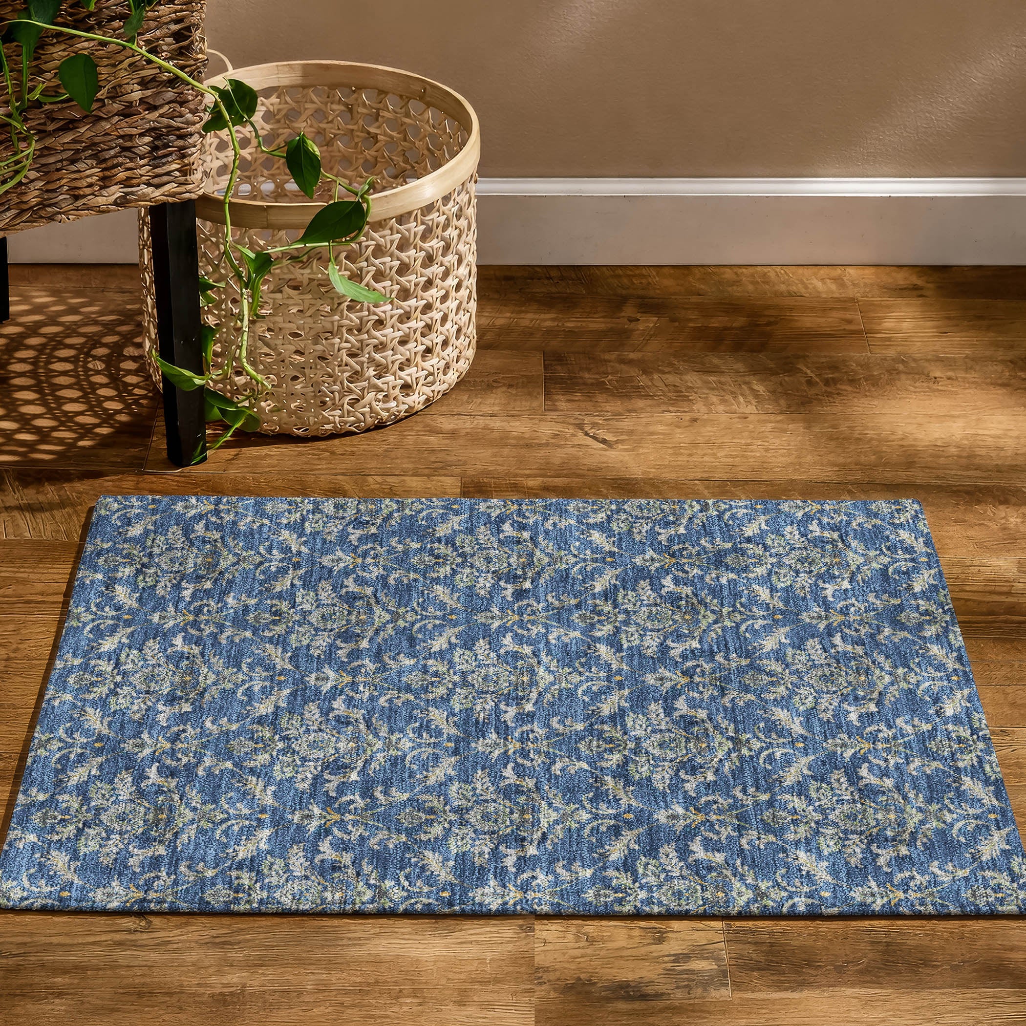 Chiang Mai Machine Washable Traditional Navy Blue Rug 1'8" x 2'6" #shape_Rectangle