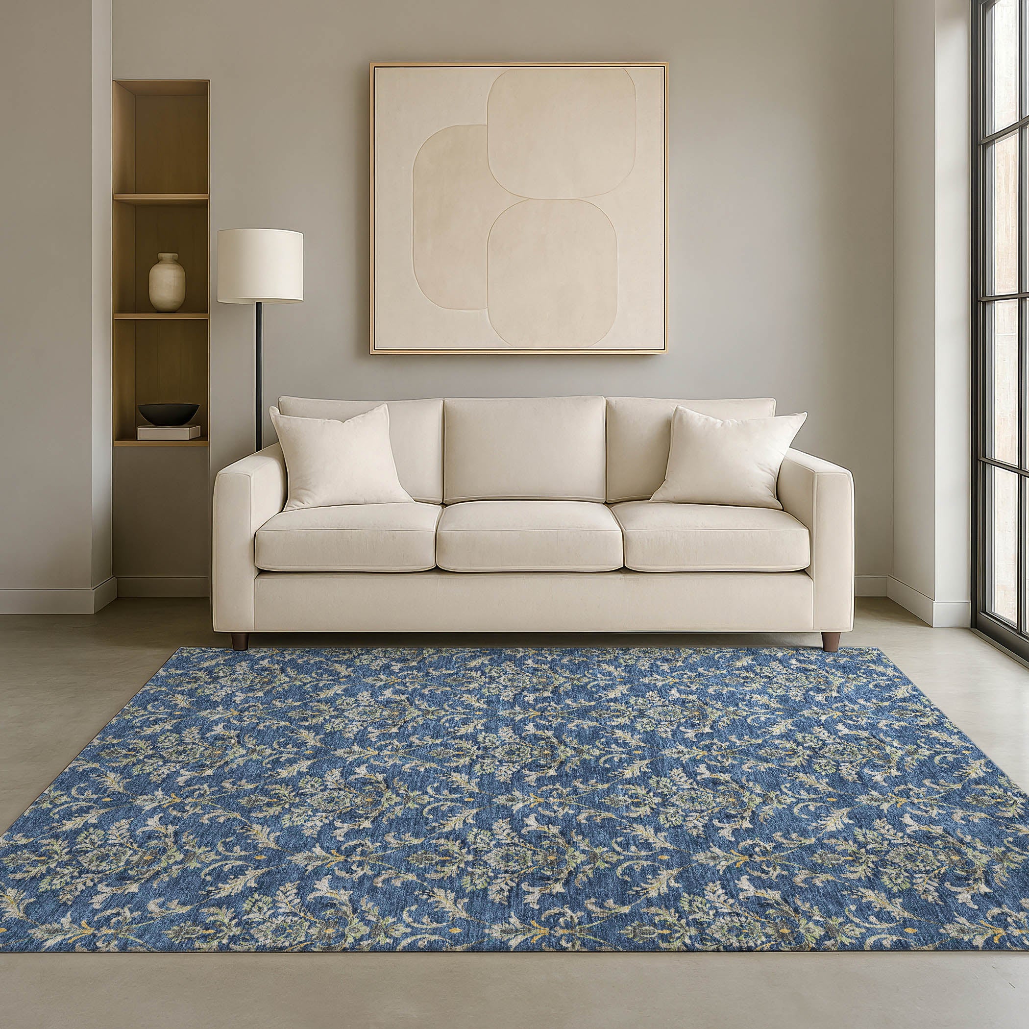 Chiang Mai Machine Washable Traditional Navy Blue Rug 3' x 5' #shape_Rectangle