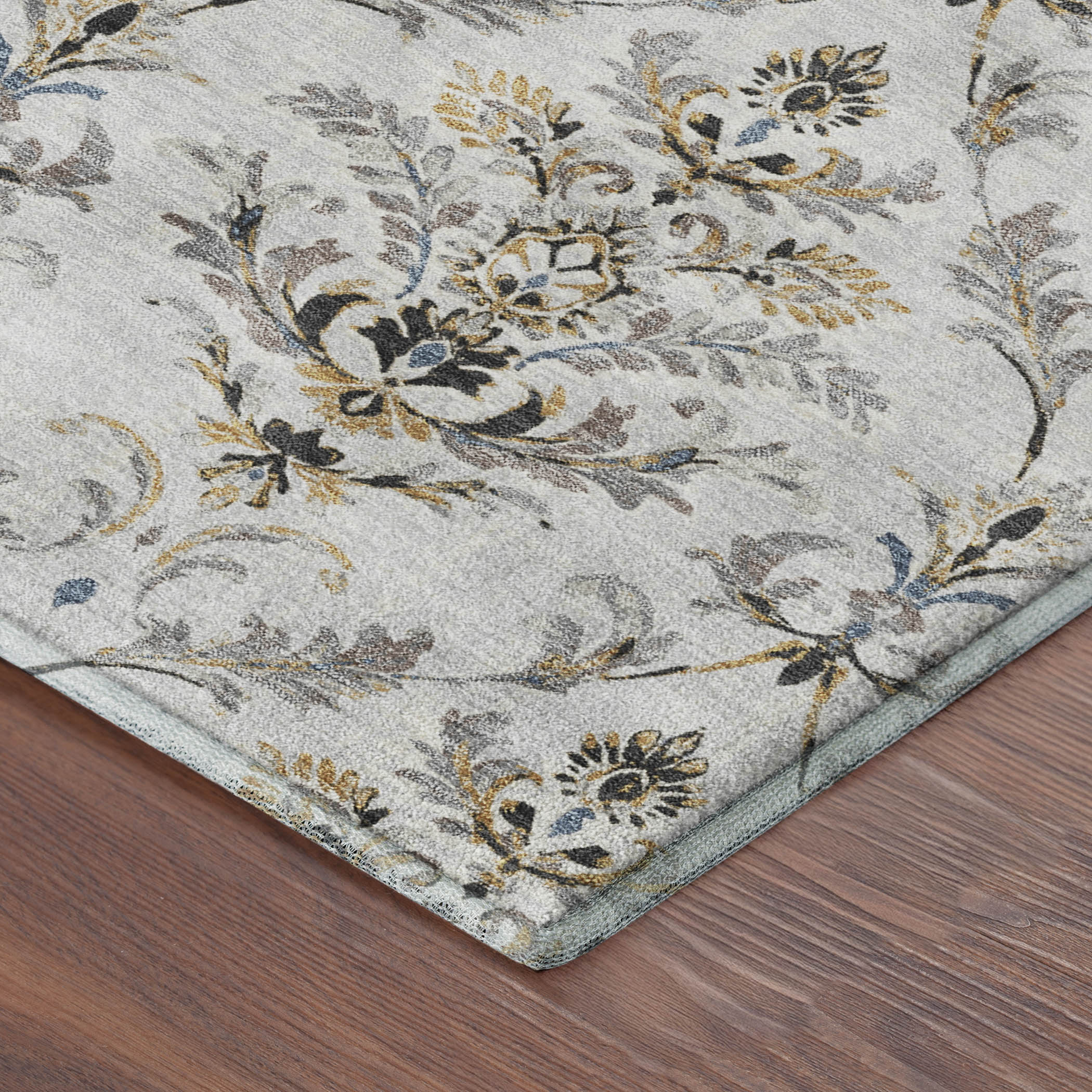 Chiang Mai Machine Washable Traditional Silver Gray Rug 1'8" x 2'6" #shape_Rectangle