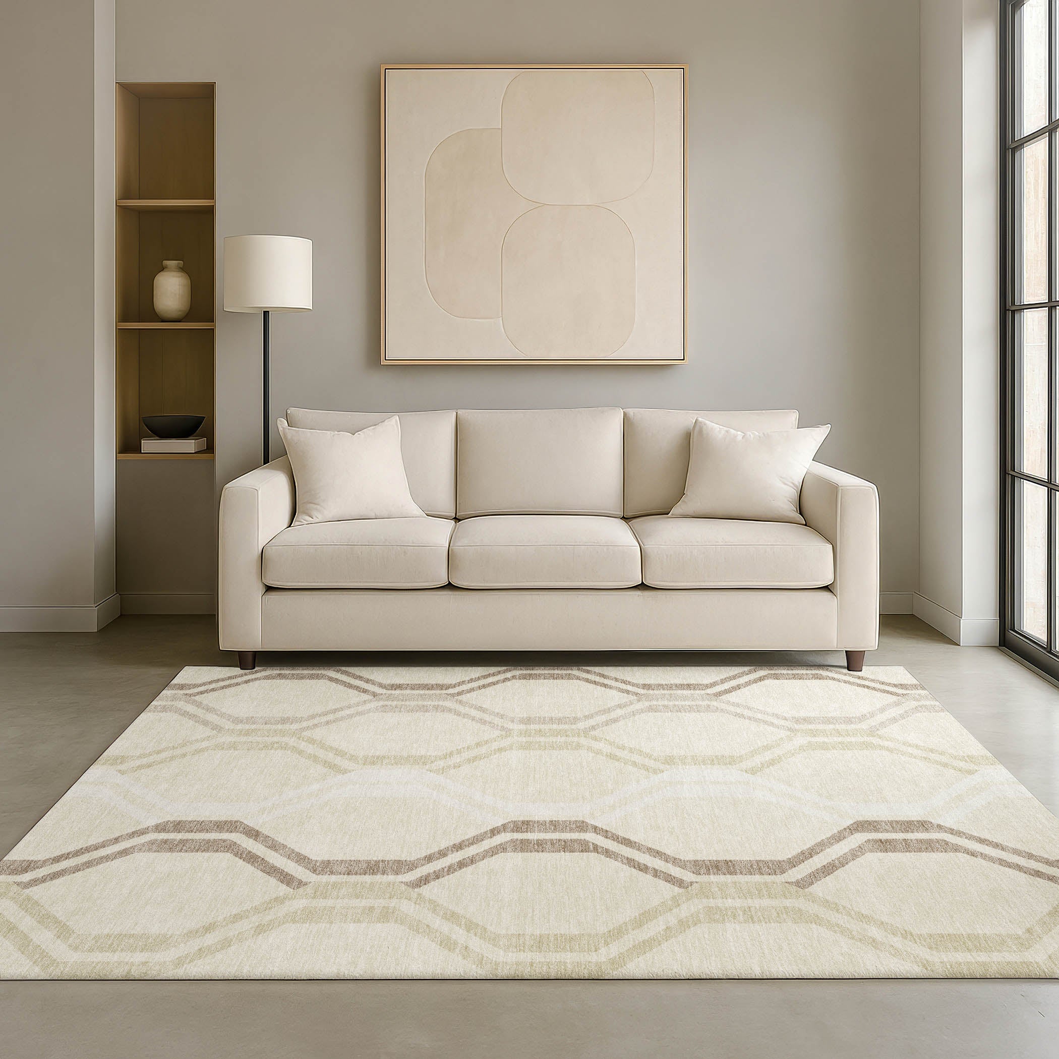 Lucerne Machine Washable Transitional Beige Brown Rug 3' x 5' #shape_Rectangle
