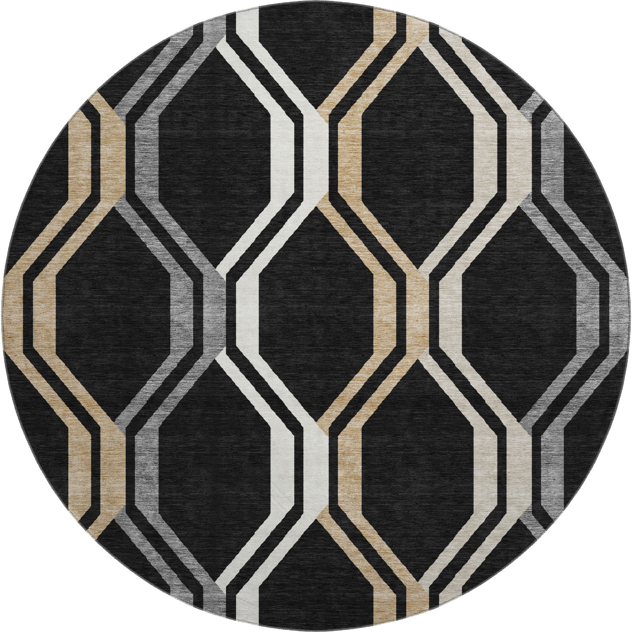 Lucerne Machine Washable Transitional Black Rug 8' x 8' #shape_Round
