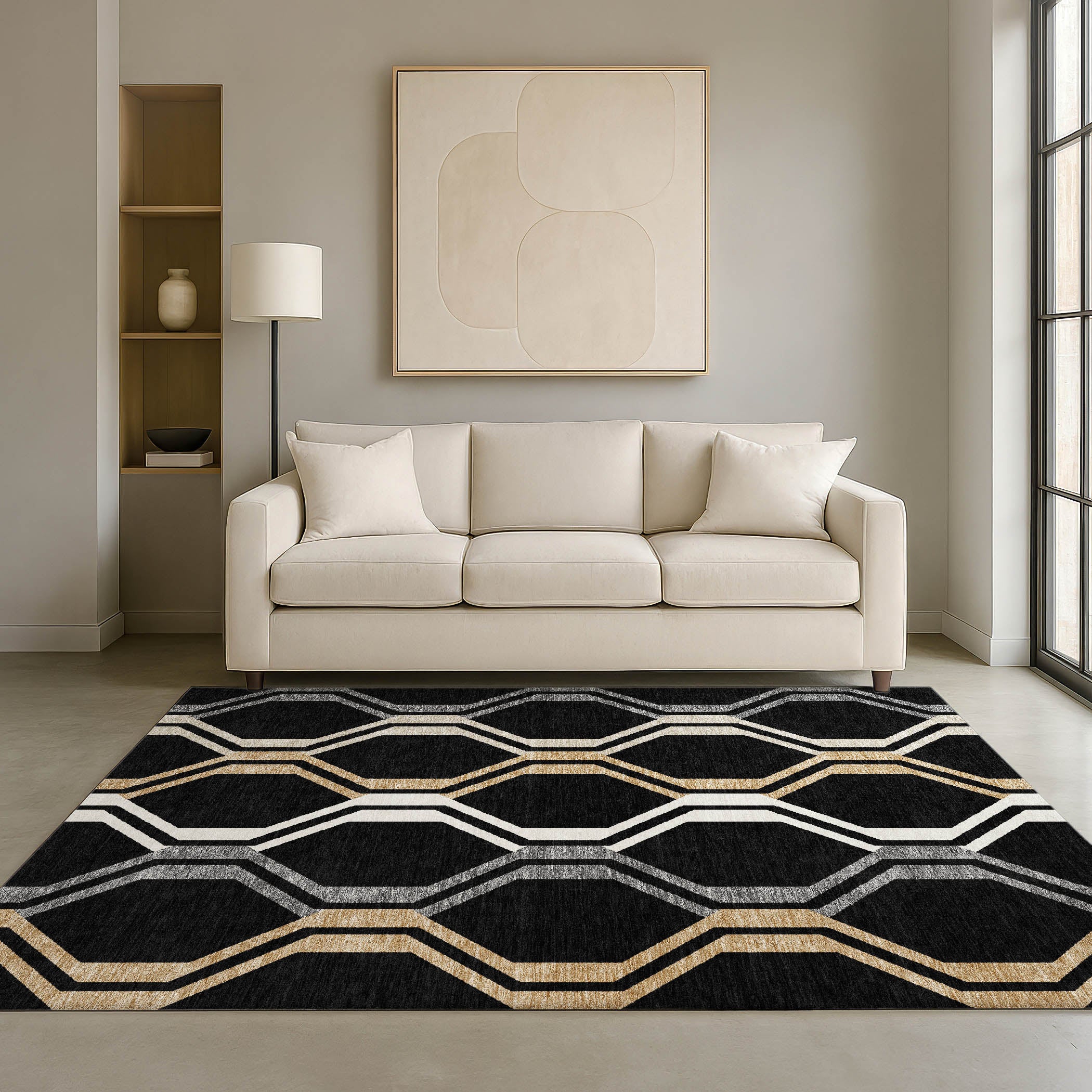 Lucerne Machine Washable Transitional Black Rug 3' x 5' #shape_Rectangle