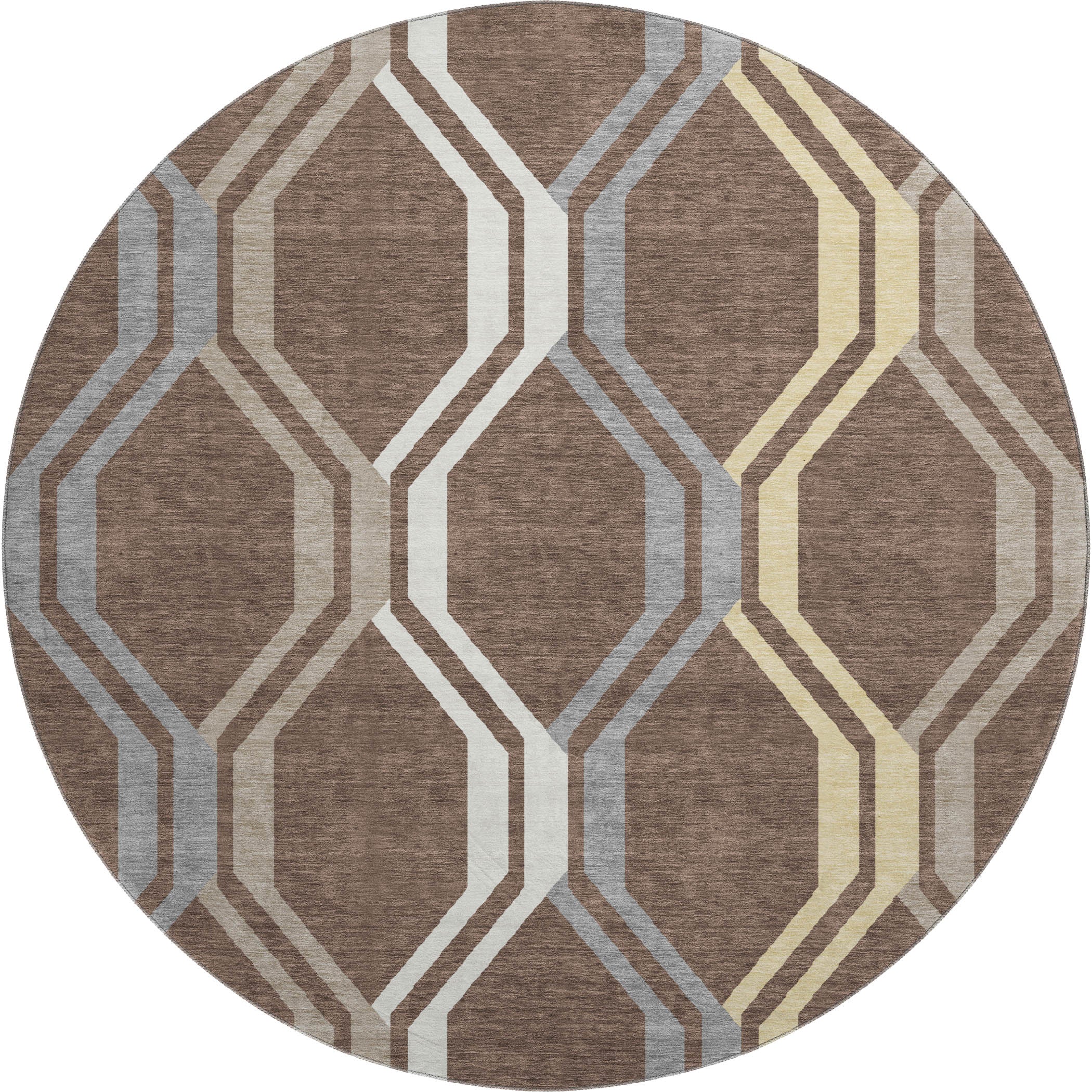 Lucerne Machine Washable Transitional Chocolate Brown Rug 8' x 8' #shape_Round