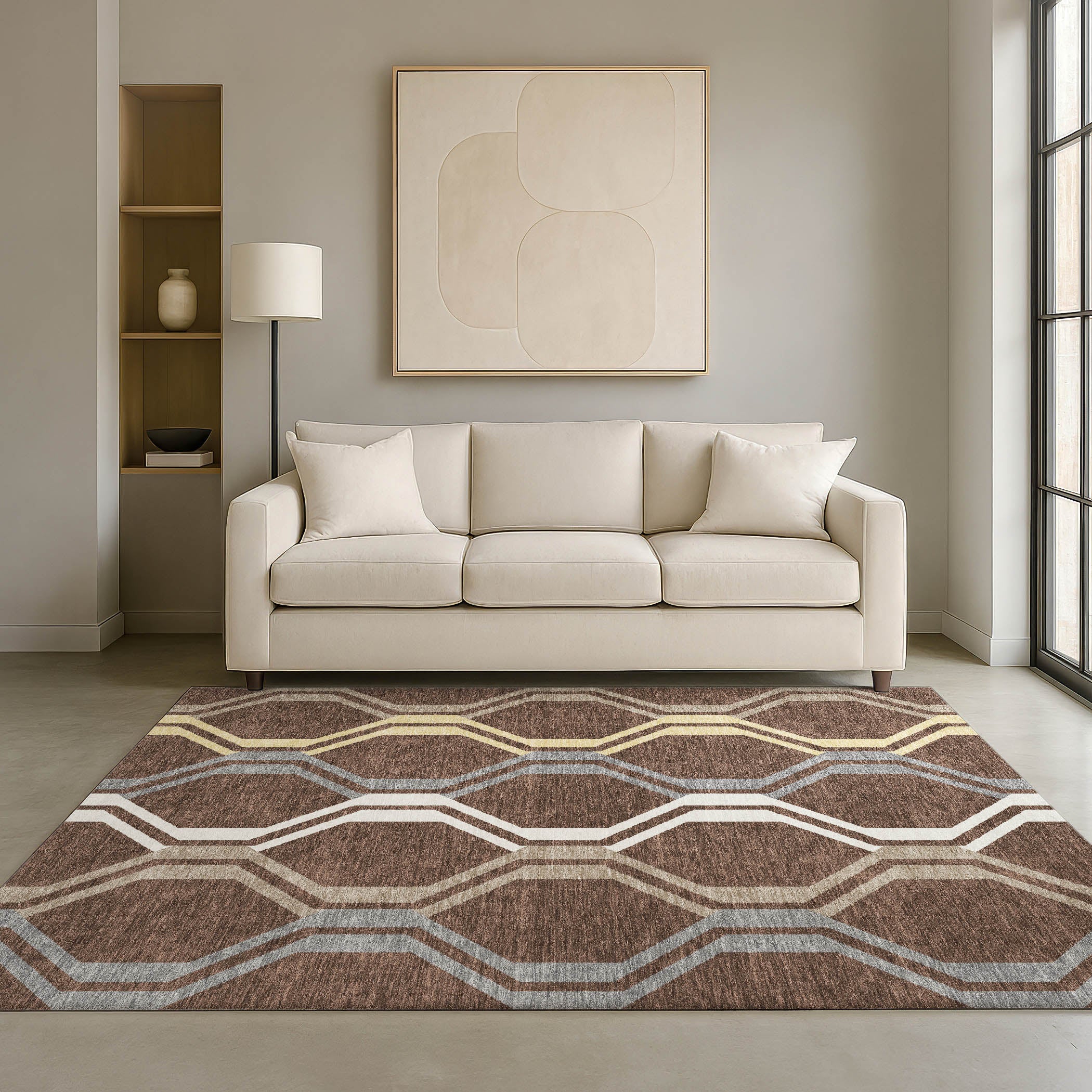 Lucerne Machine Washable Transitional Chocolate Brown Rug 3' x 5' #shape_Rectangle