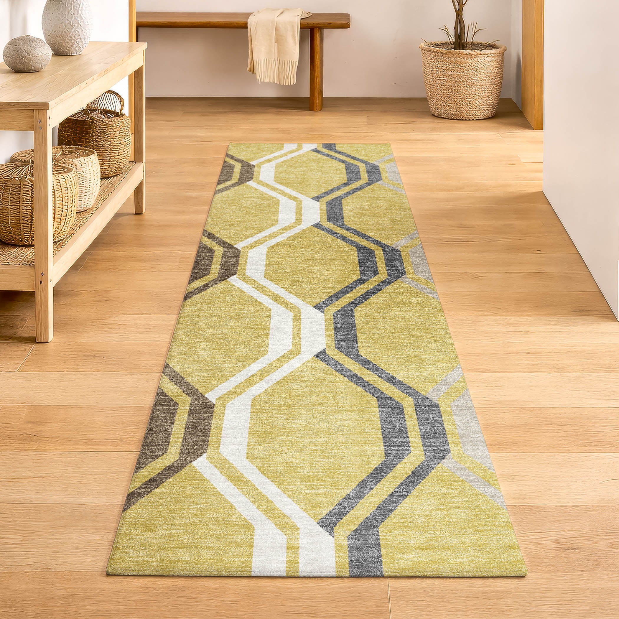 Lucerne Machine Washable Transitional Gold Rug 2'3" x 7'6" #shape_Runner