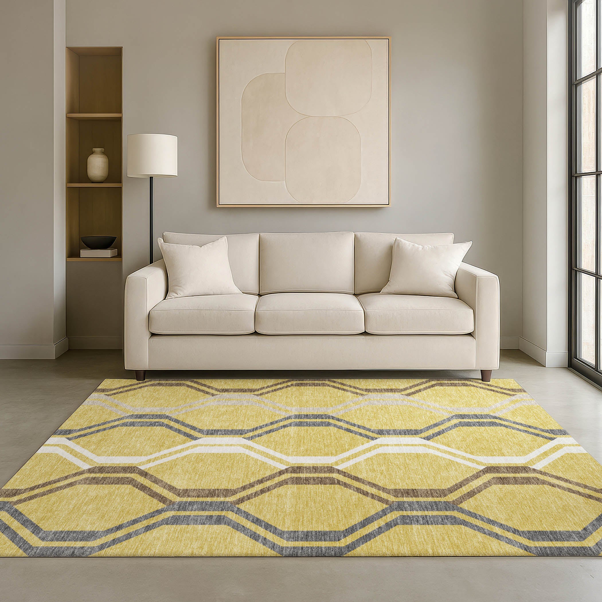 Lucerne Machine Washable Transitional Gold Rug 3' x 5' #shape_Rectangle